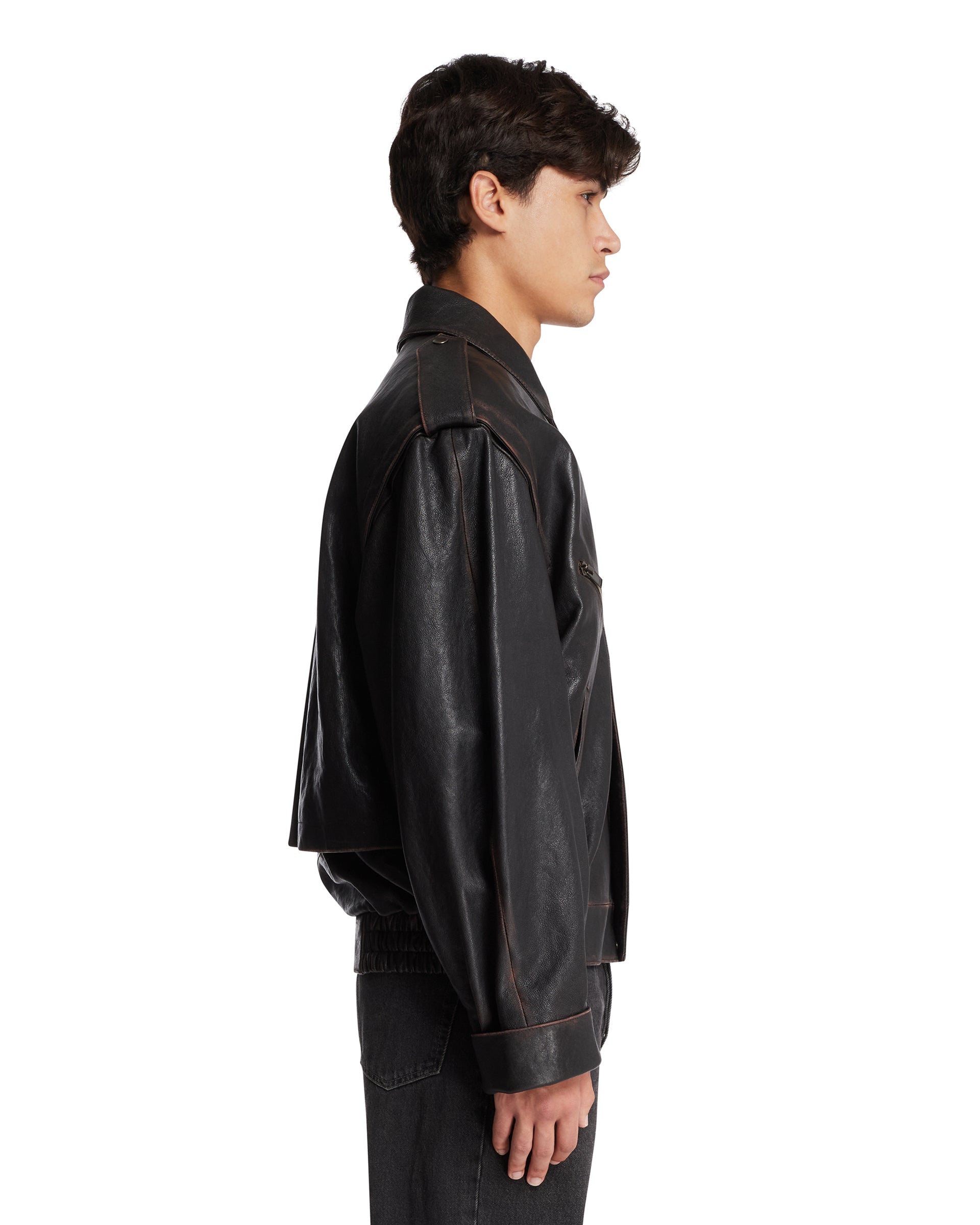 Оригінальна Brown Leather Bomber Jacket Saint laurent – збільшений вид