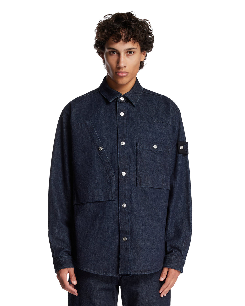 Dark Blue Cotton Denim Shirt Stone island – Гарантія оригінальності – боковий вид