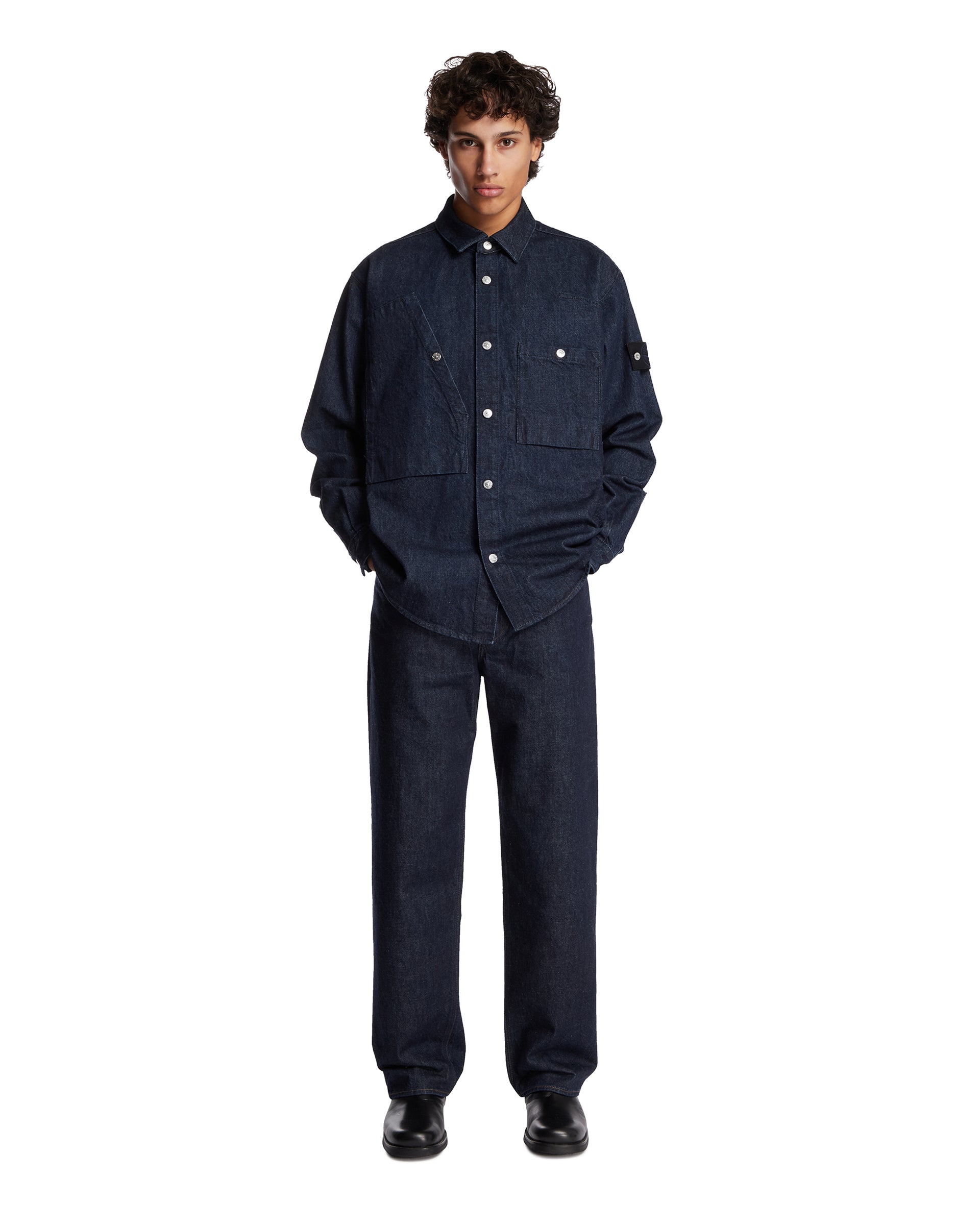 Dark Blue Cotton Denim Shirt Stone island – Гарантія оригінальності – детальний вид