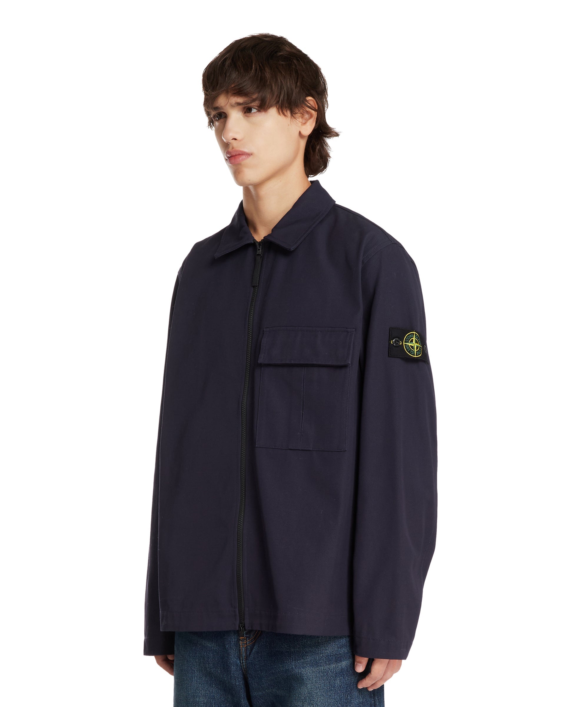 Blue Cotton Zip Overshirt - STONE ISLAND