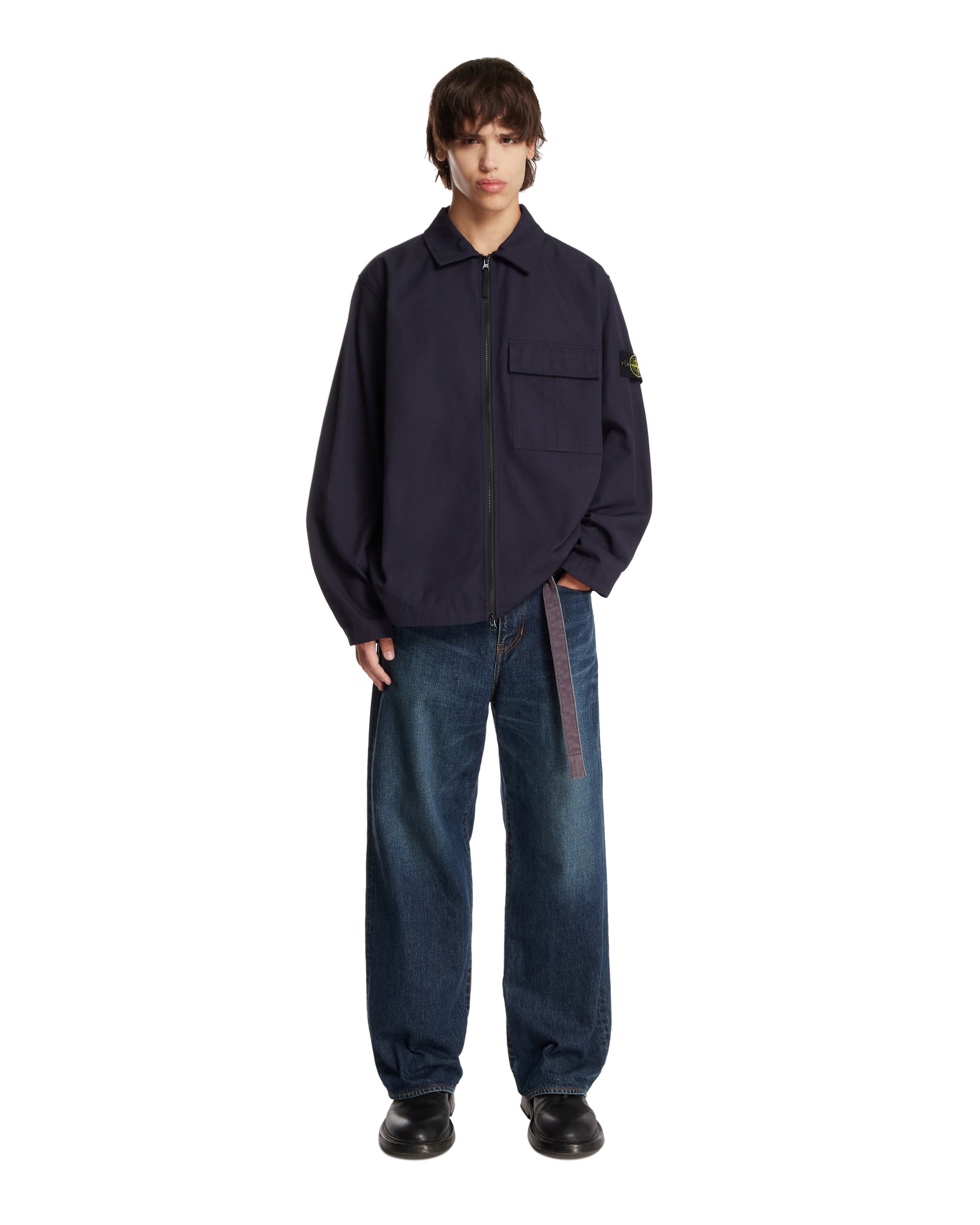 Blue Cotton Zip Overshirt - STONE ISLAND