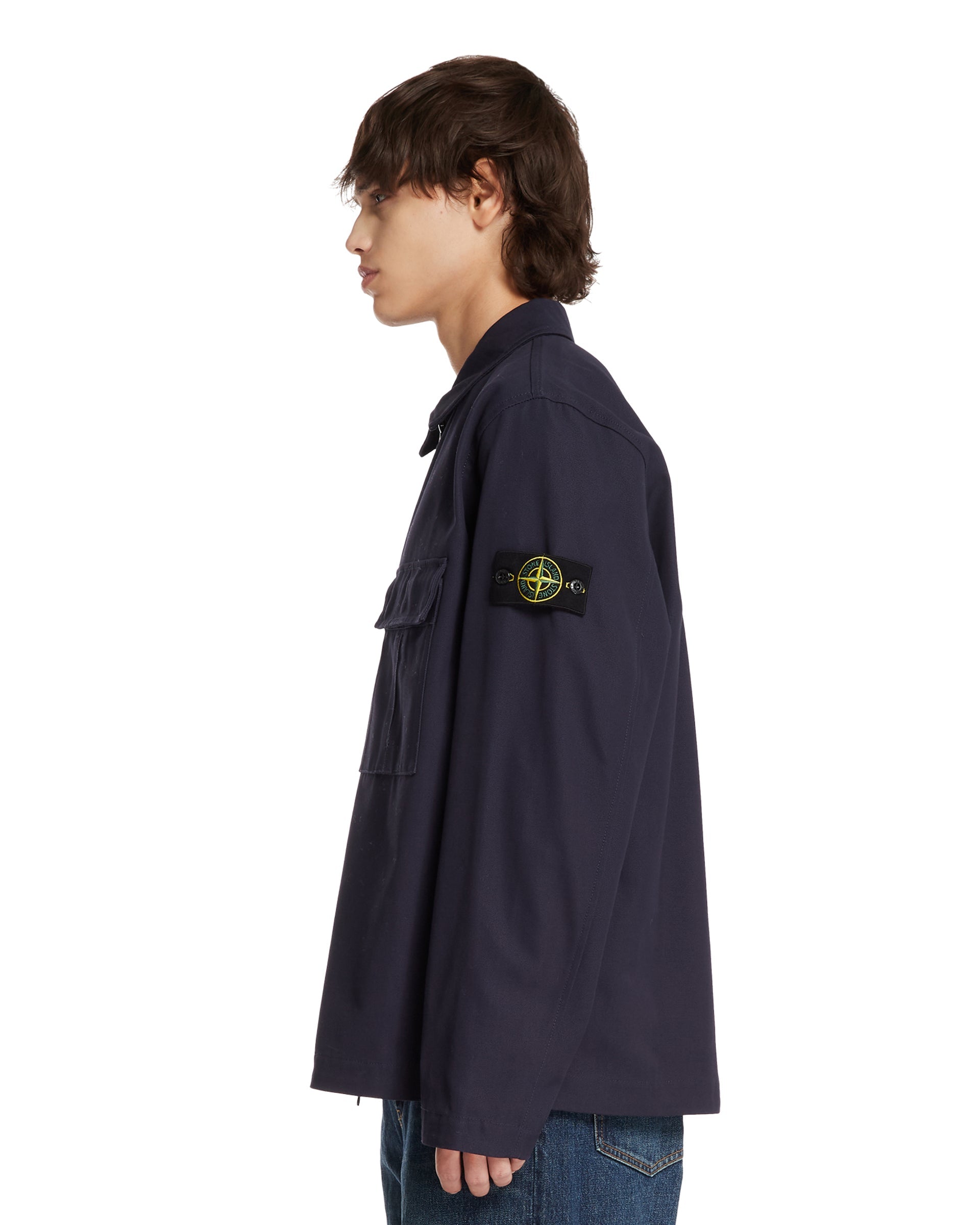 Blue Cotton Zip Overshirt - STONE ISLAND