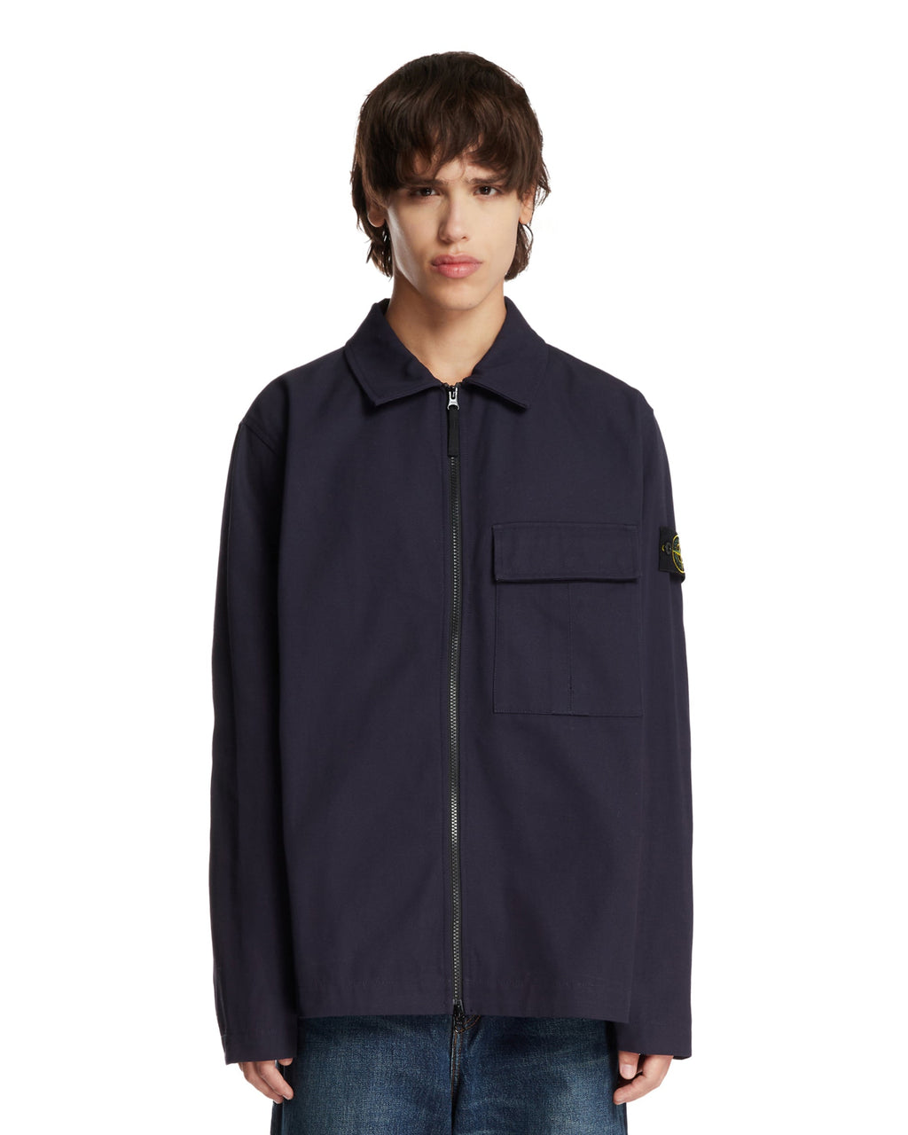 Blue Cotton Zip Overshirt - STONE ISLAND