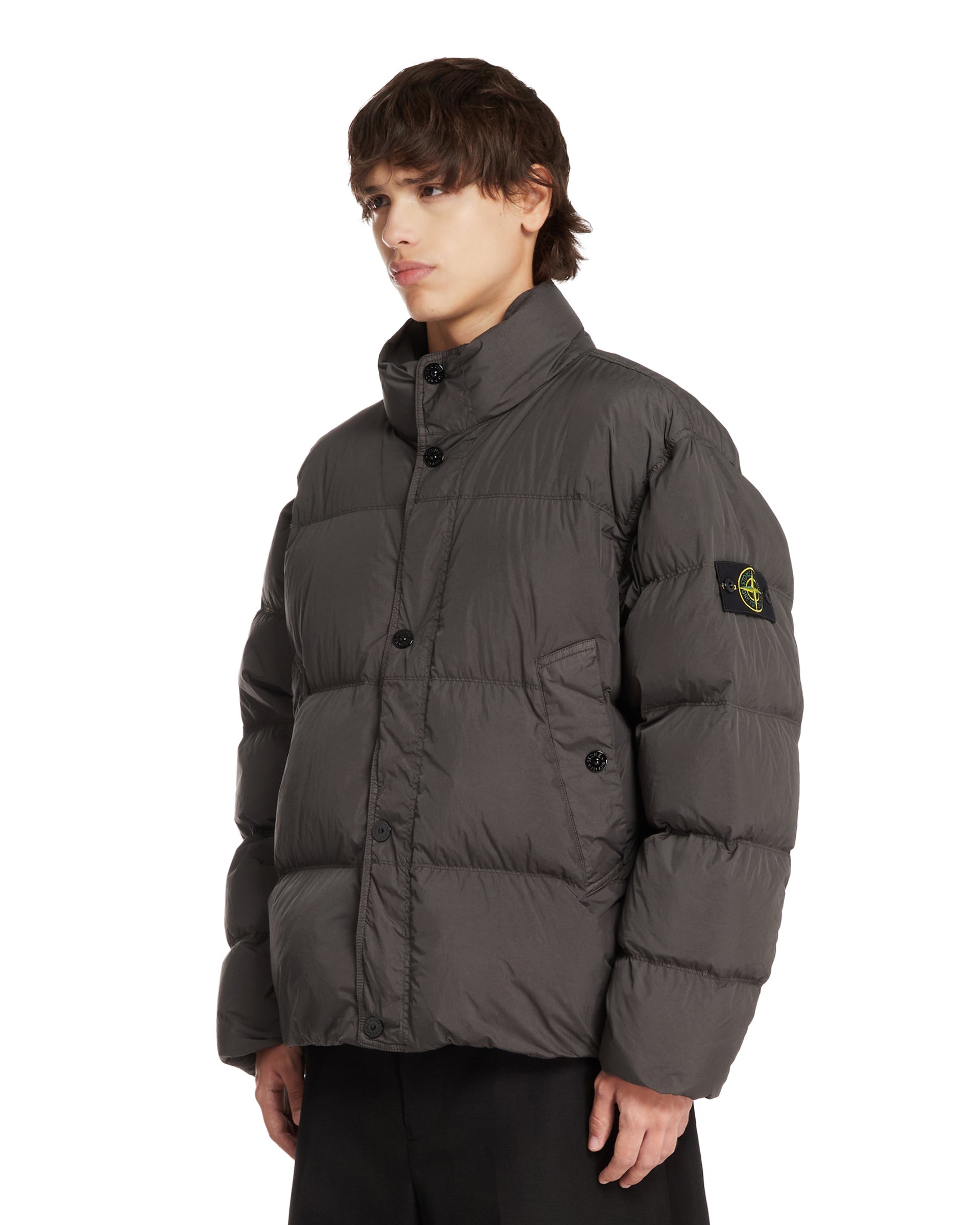 Gray Short Quilted Puffer Jacket - STONE ISLAND