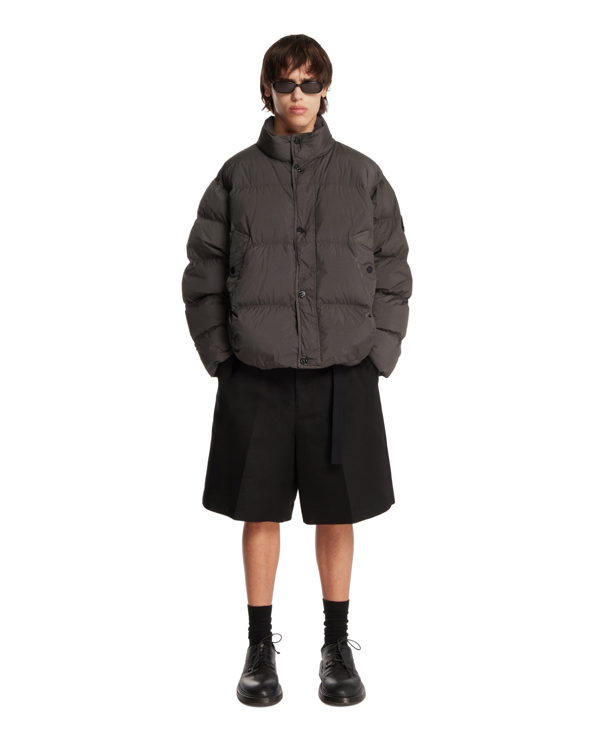 Gray Short Quilted Puffer Jacket - STONE ISLAND