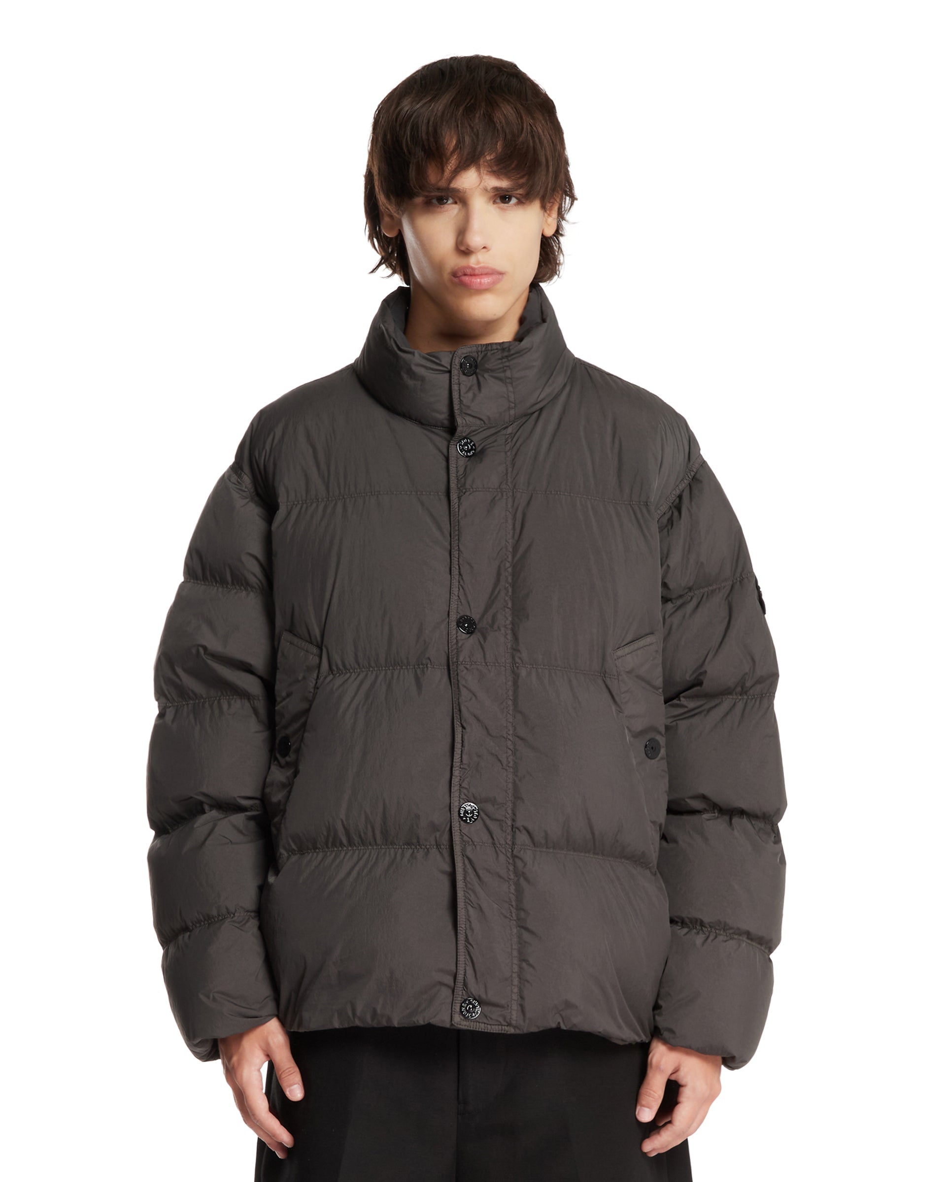 Gray Short Quilted Puffer Jacket - STONE ISLAND