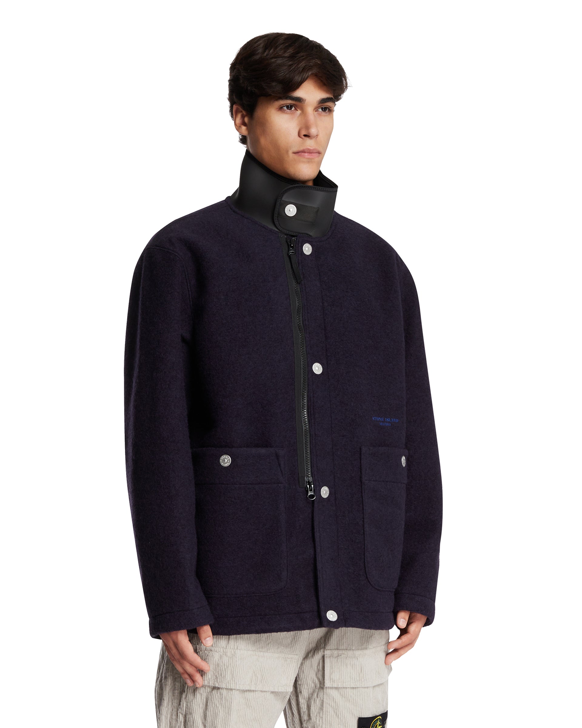 Blue High Collar Coat - STONE ISLAND