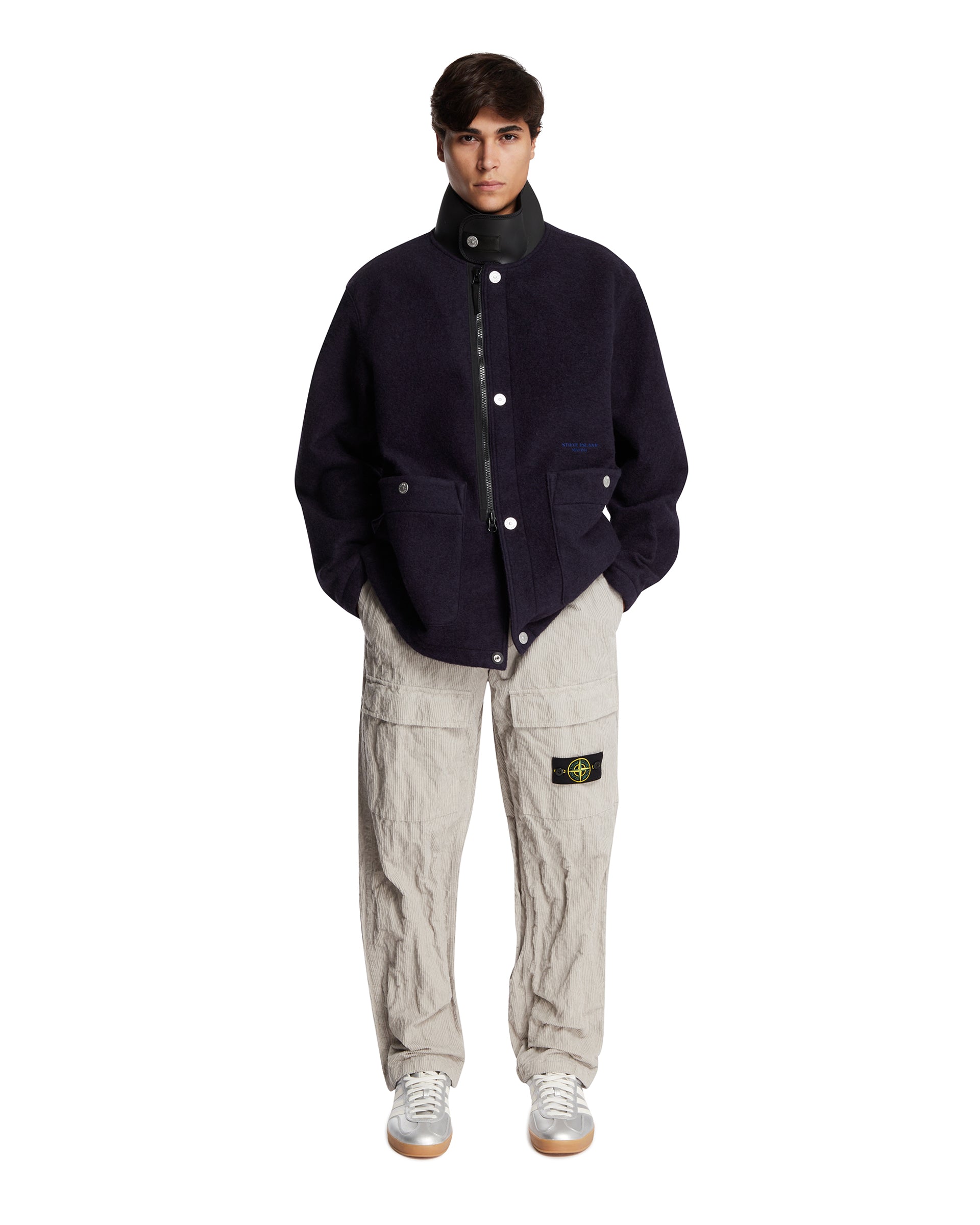 Blue High Collar Coat - STONE ISLAND