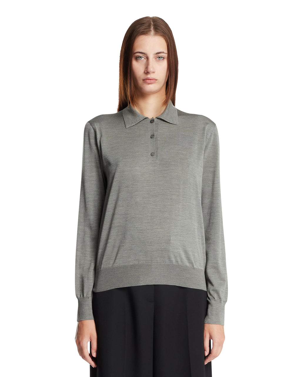 Gray Long-Sleeve Silk Polo The row – Гарантія оригінальності – боковий вид