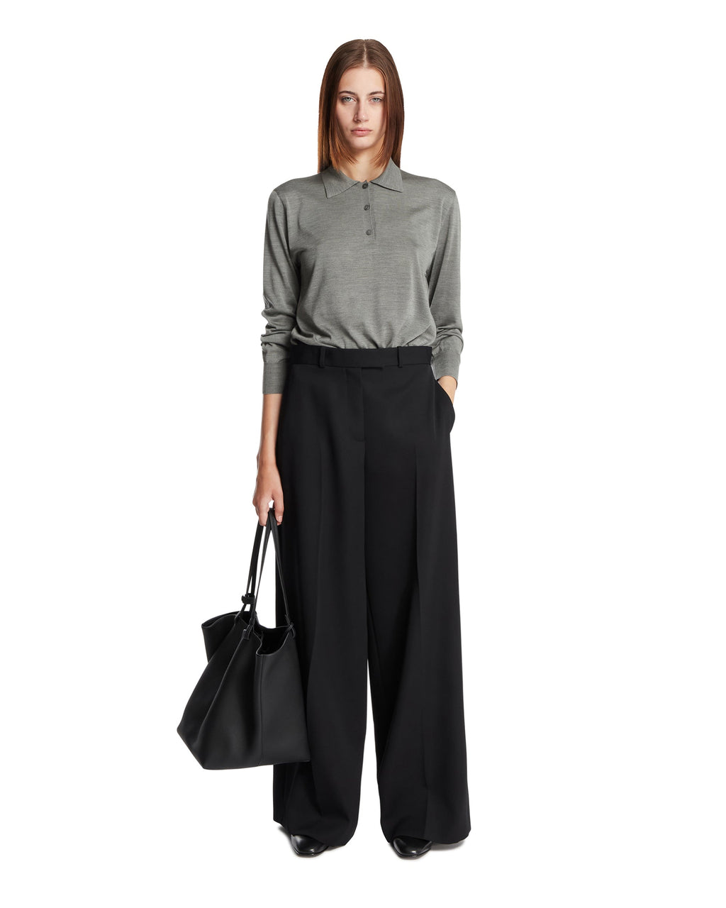 Gray Long-Sleeve Silk Polo The row – Гарантія оригінальності – детальний вид