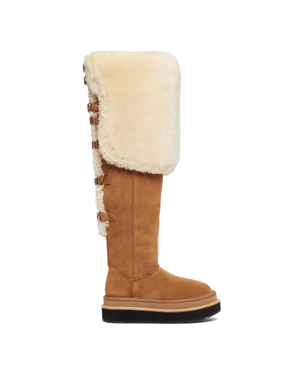 X Sacai Beige Thigh High Leather Boots Ugg – Гарантія оригінальності – вид ззаду