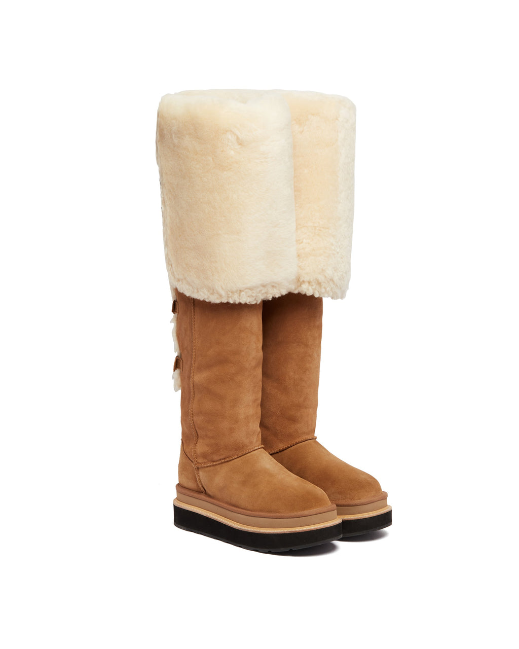 X Sacai Beige Thigh High Leather Boots Ugg – Гарантія оригінальності – детальний вид
