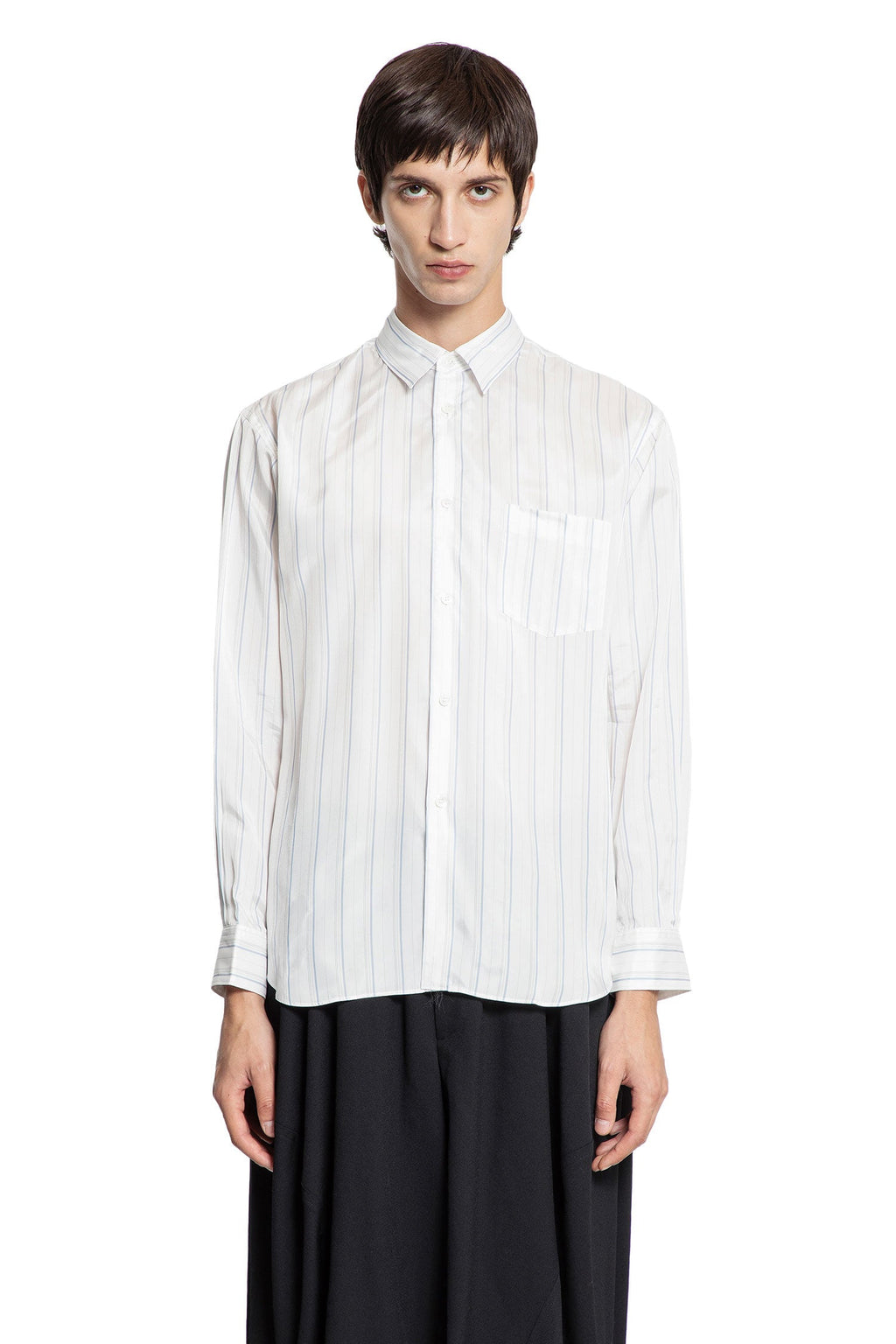 Оригінальна Pinstriped Cupro Satin Pocket Shirt Comme des garcons – боковий вид