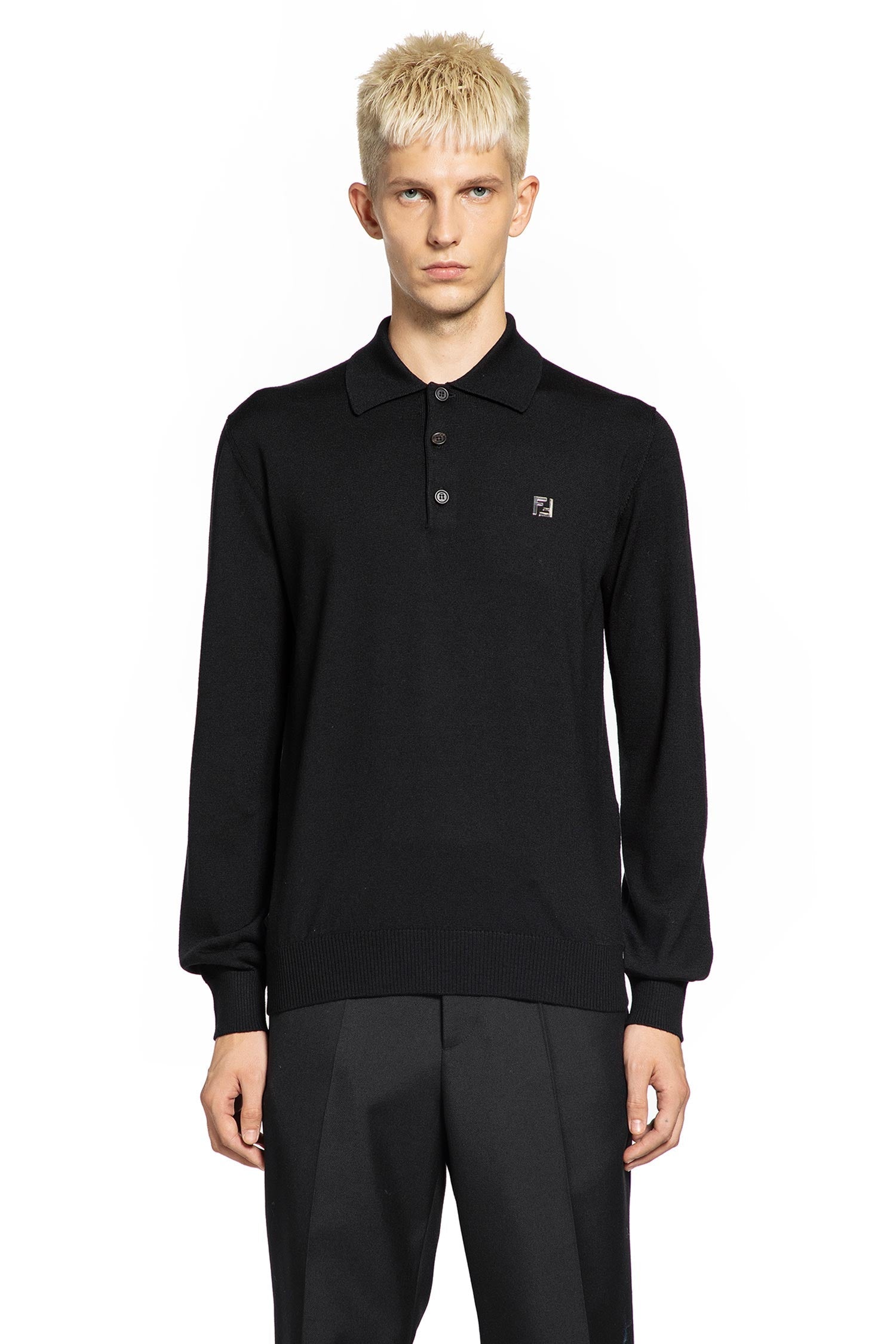 Stretch Wool Polo Shirt With Collar Fendi оригінал – Купити в Україні – боковий вид