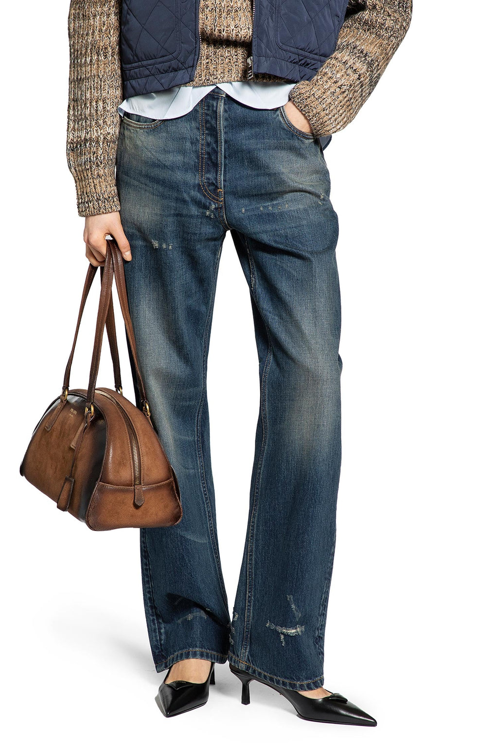 Straight Leg Washed Denim Jeans Prada – Гарантія оригінальності – боковий вид