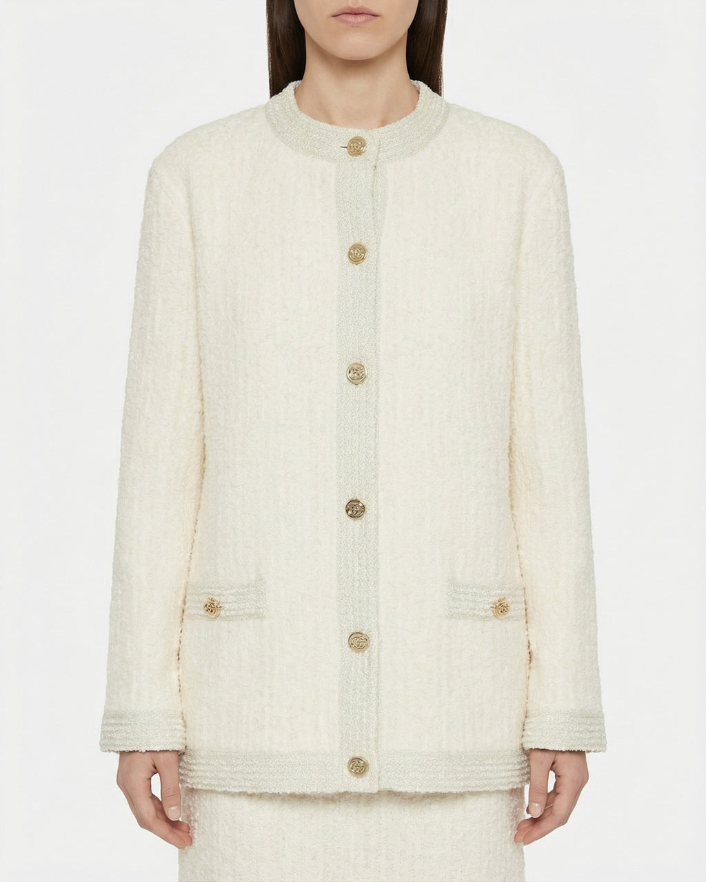 Оригінальна Metallic Wool Blend Tweed Cardigan Gucci – вид ззаду