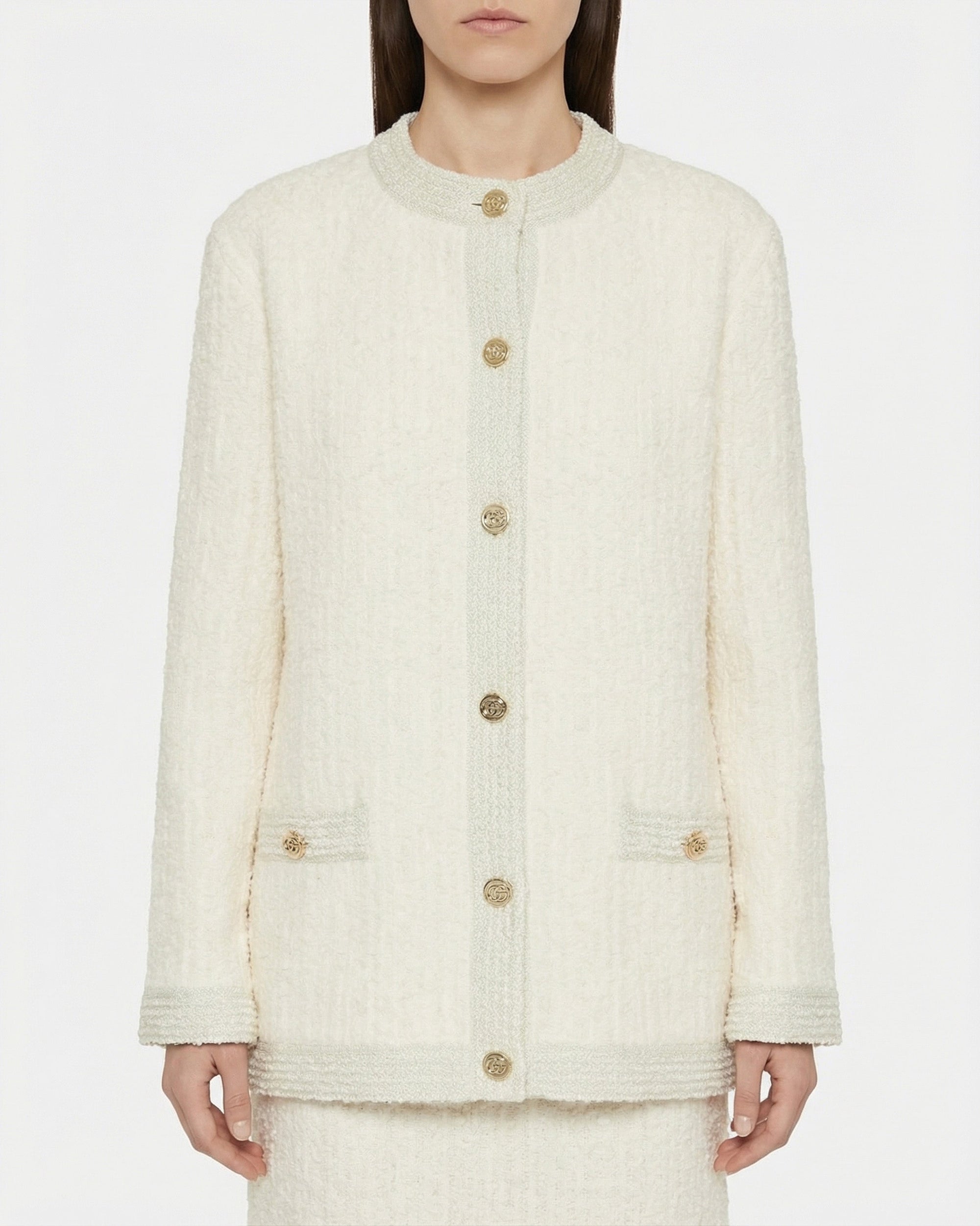 Оригінальна Metallic Wool Blend Tweed Cardigan Gucci – вид ззаду