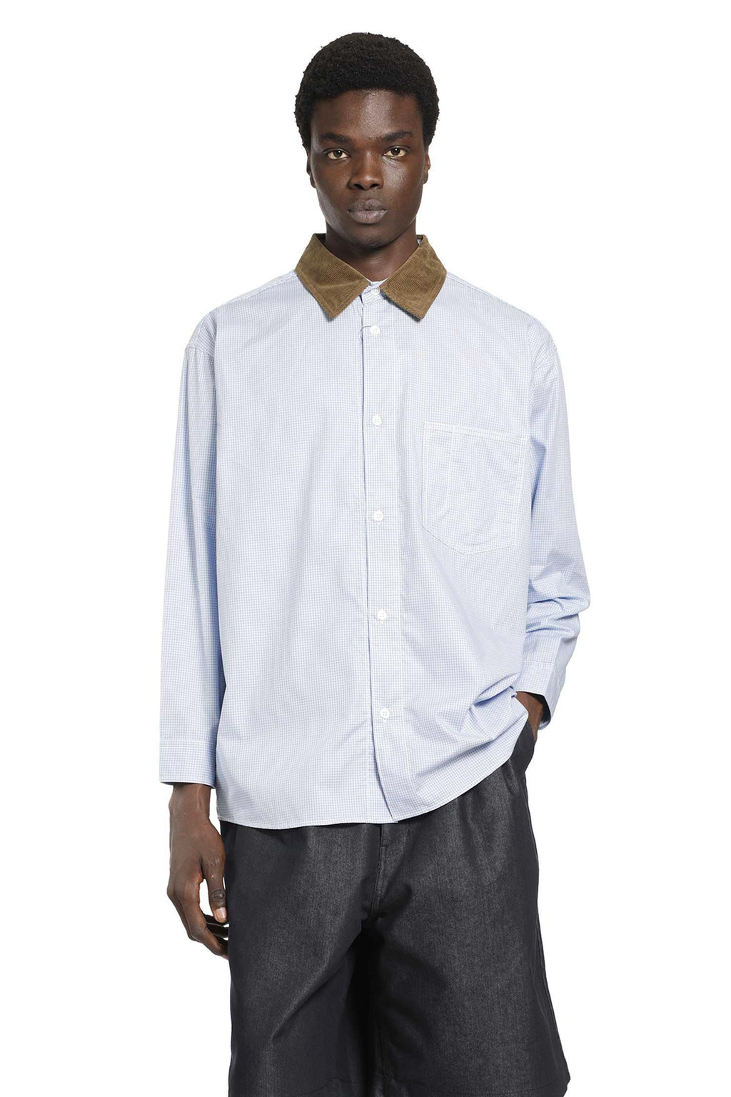 Check Shirt With Corduroy Collar Comme des garcons оригінал – Купити в Україні – боковий вид