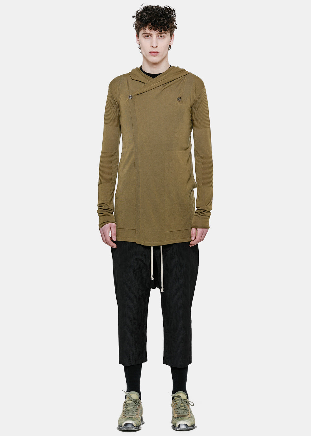 Brown Hooded Maglia Cardigan Rick owens – Гарантія оригінальності – боковий вид
