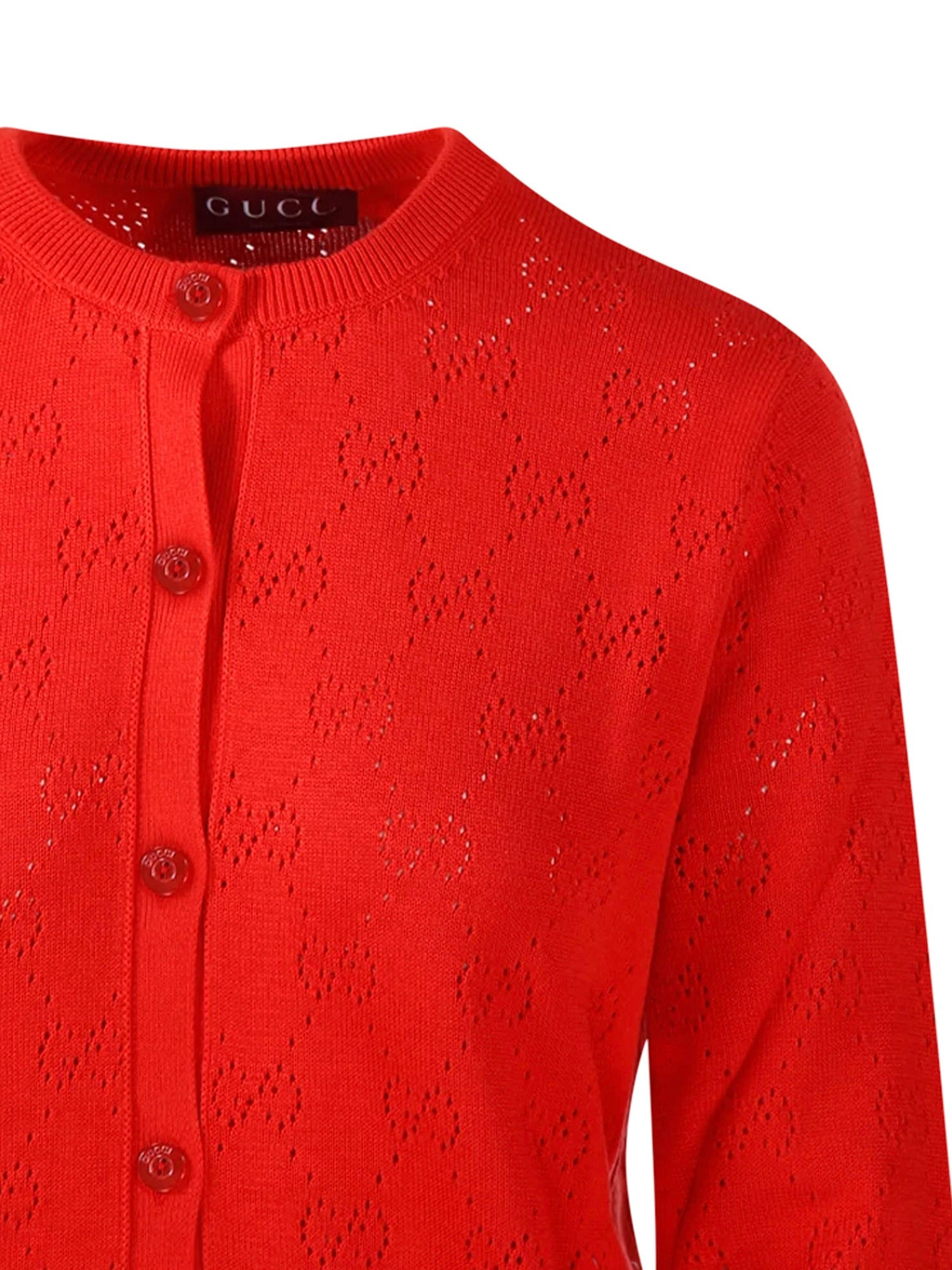 Cardigan In Cotone E Seta Pointelle Con Gg Gucci – Гарантія оригінальності – вид ззаду