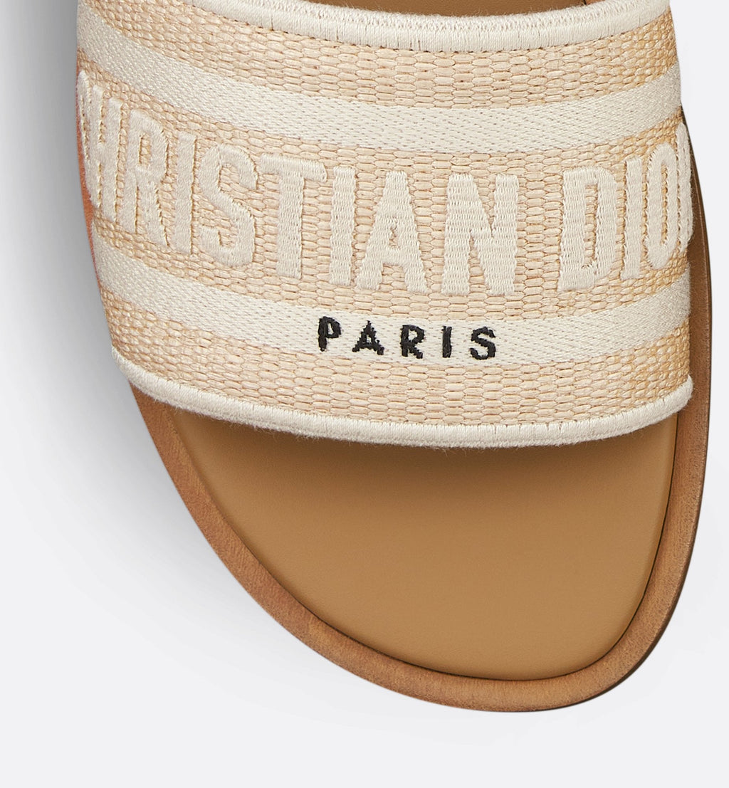 iviera Dway Slide Natural Raffia And White Embroidered Cotton Dior оригінал – Купити в Україні – збільшений вид