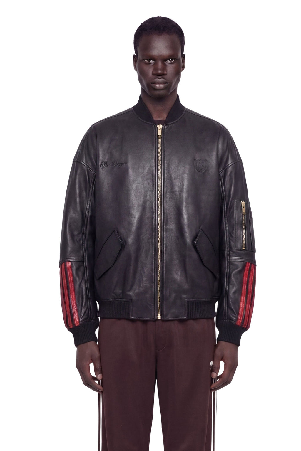 X Willy Chavarria Leather Bomber Jacket Adidas – Гарантія оригінальності – боковий вид