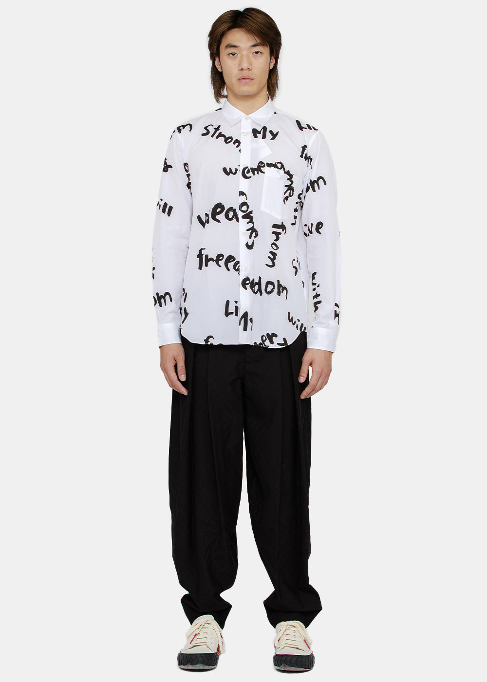 Оригінальна Slogan Print Cotton Shirt Comme des garcons – боковий вид