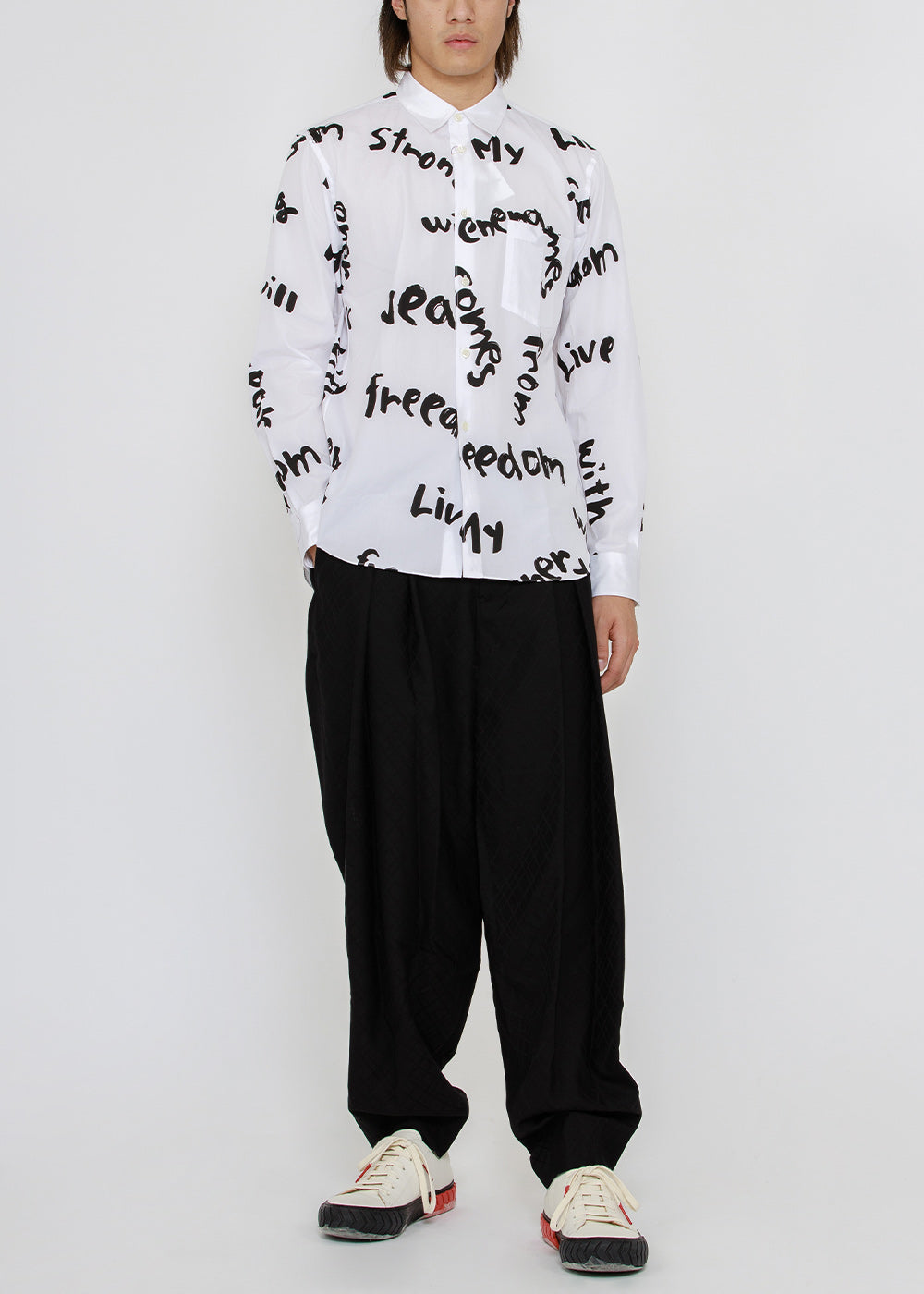 Оригінальна Slogan Print Cotton Shirt Comme des garcons – збільшений вид