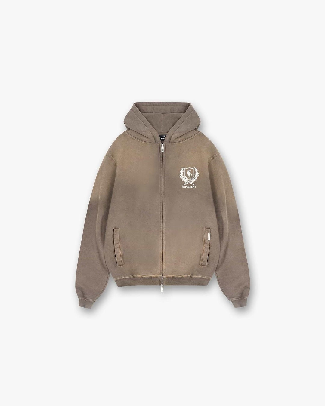 Crest Dark Taupe Zip Up Hoodie Represent оригінал – Купити в Україні – боковий вид