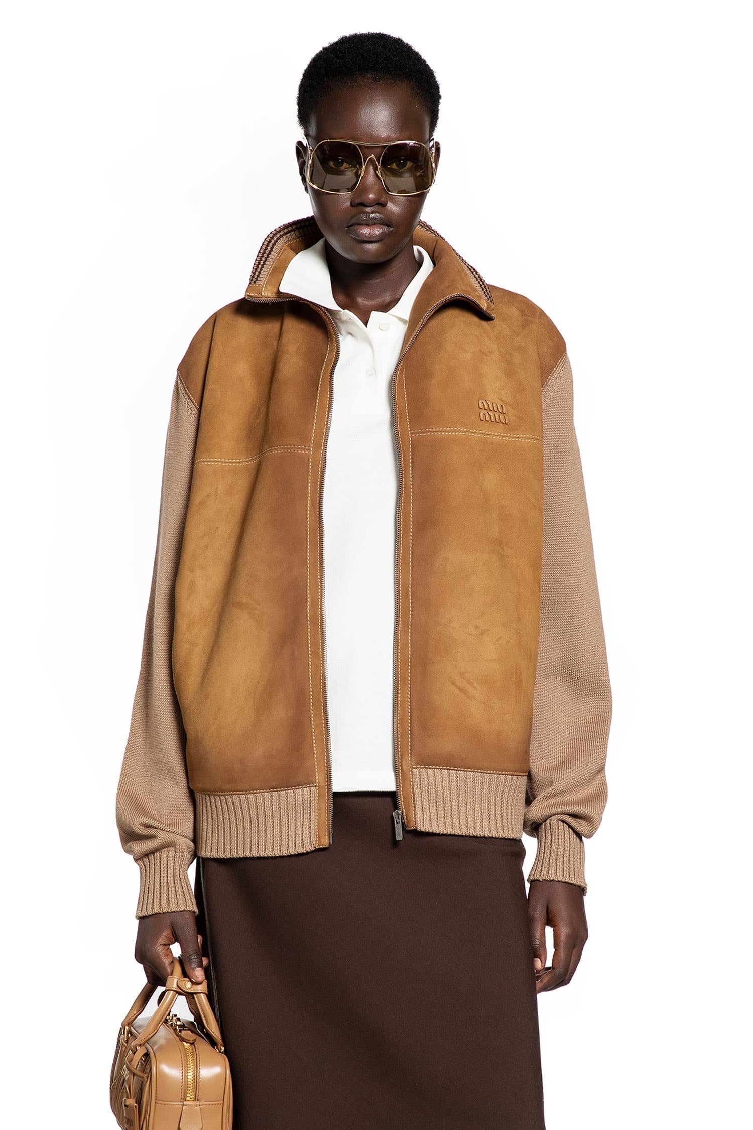 Оригінальна Wool And Leather Zip-Up Jacket Miu miu – боковий вид