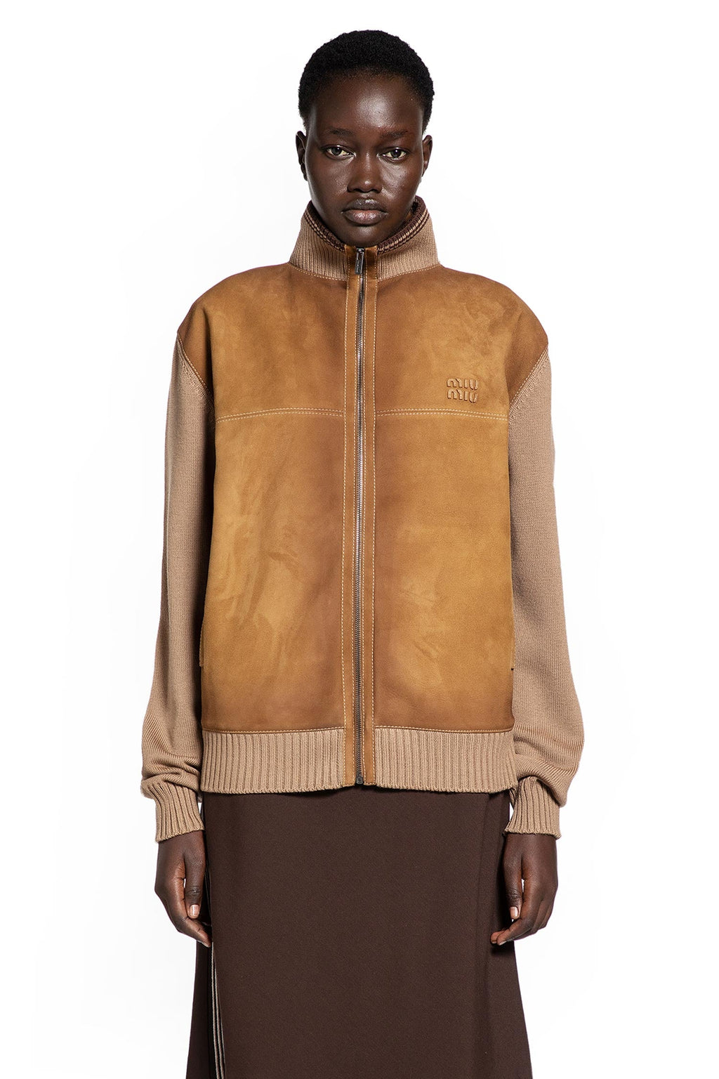 Оригінальна Wool And Leather Zip-Up Jacket Miu miu – вид ззаду