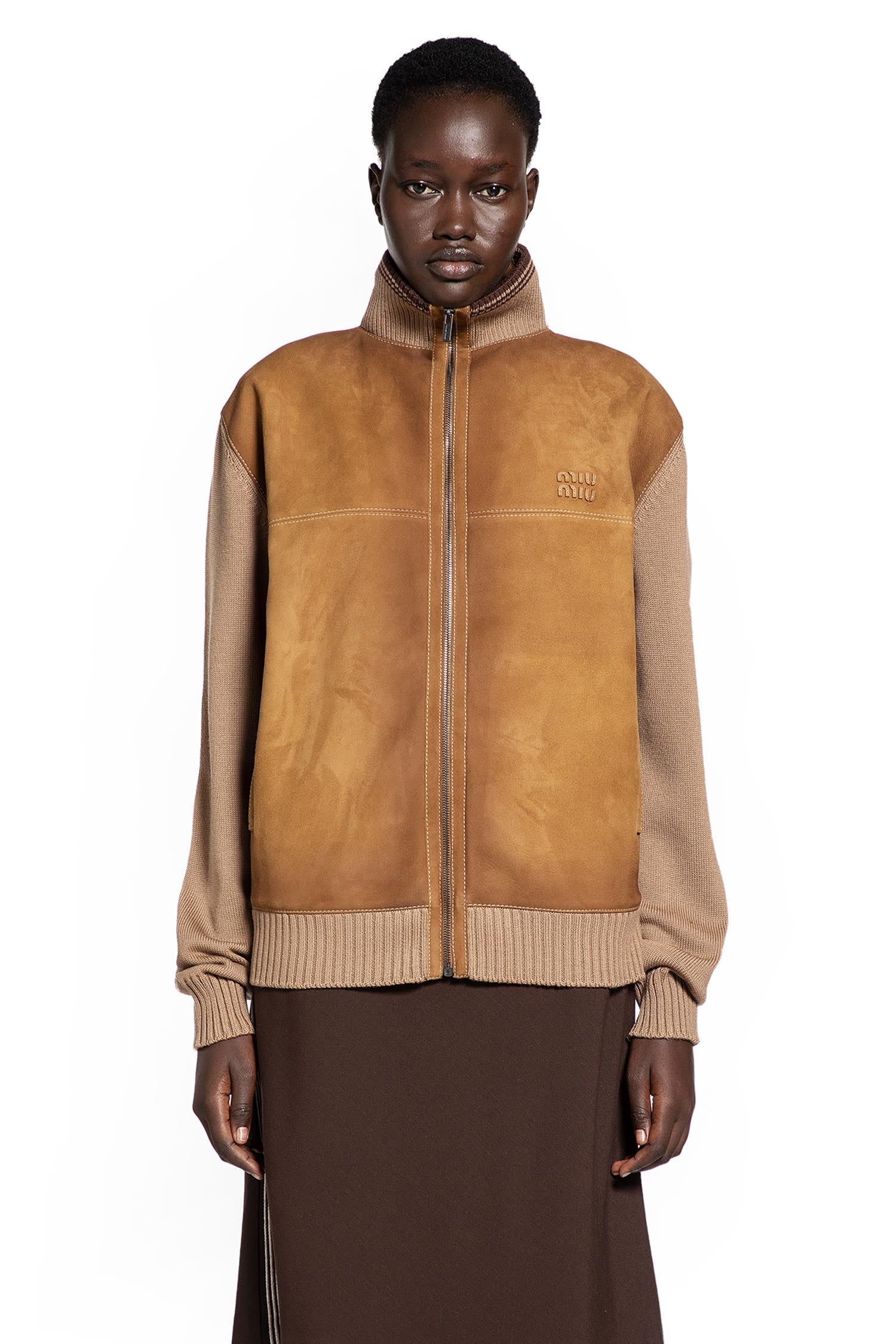 Оригінальна Wool And Leather Zip-Up Jacket Miu miu – вид ззаду