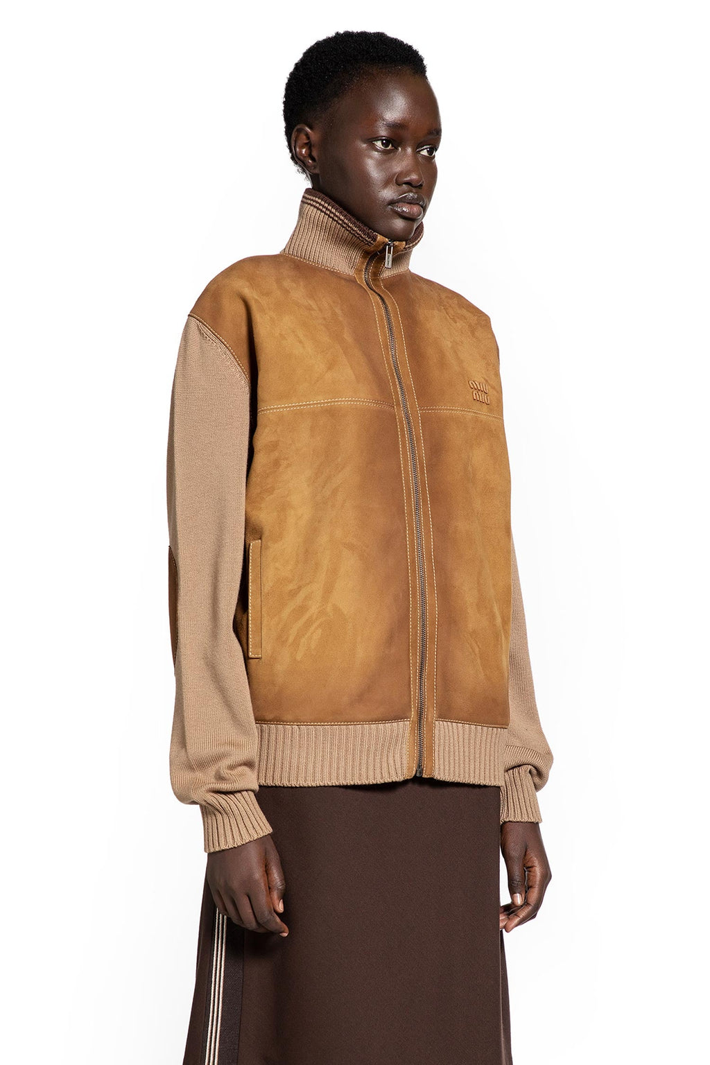 Оригінальна Wool And Leather Zip-Up Jacket Miu miu – детальний вид