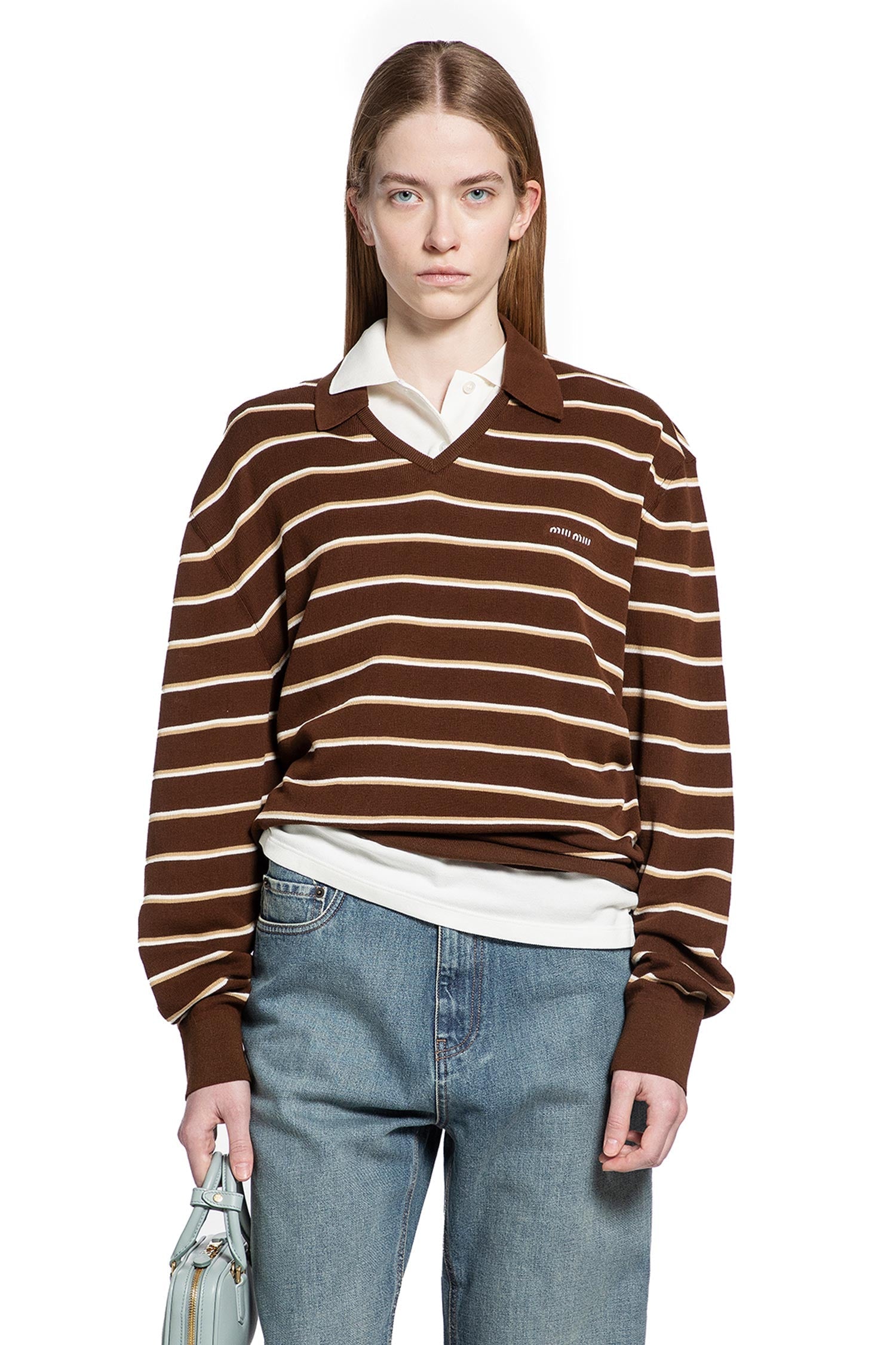 Оригінальна Striped V-Neck Long Sleeve T-Shirt Miu miu – боковий вид