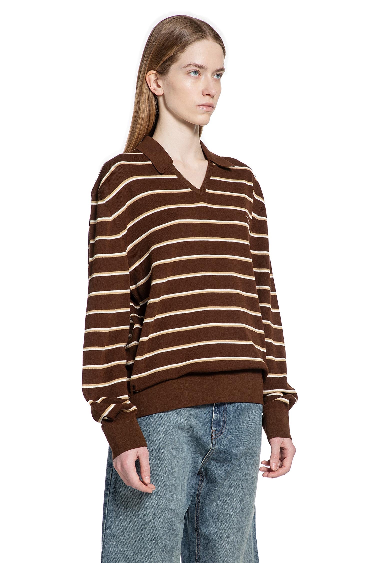 Оригінальна Striped V-Neck Long Sleeve T-Shirt Miu miu – детальний вид