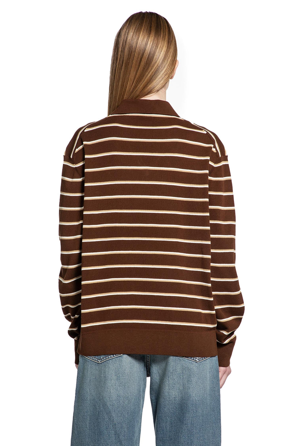 Оригінальна Striped V-Neck Long Sleeve T-Shirt Miu miu – збільшений вид
