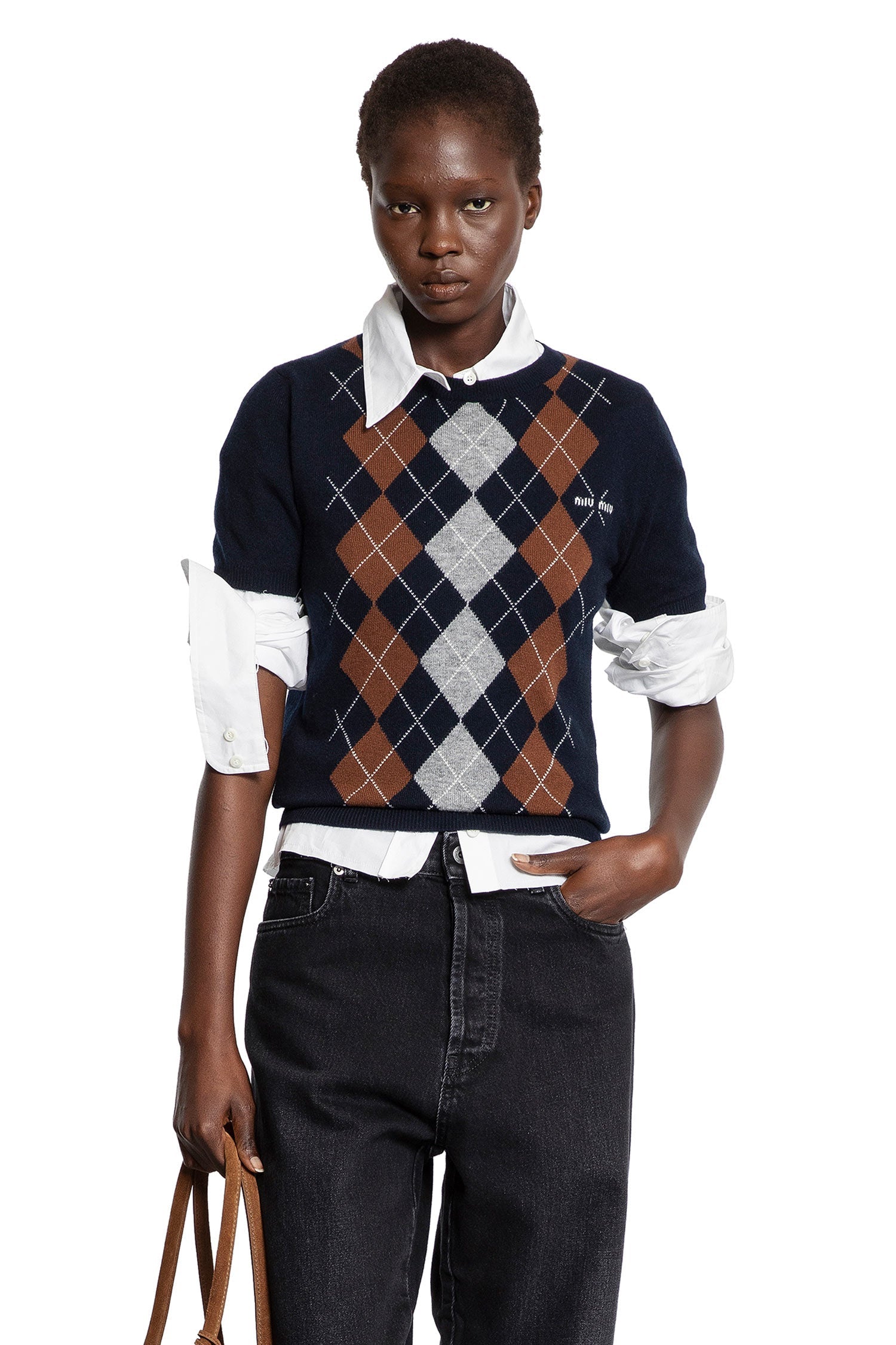 Cashmere Argyle Short Sleeve Sweater Miu miu оригінал – Купити в Україні – боковий вид