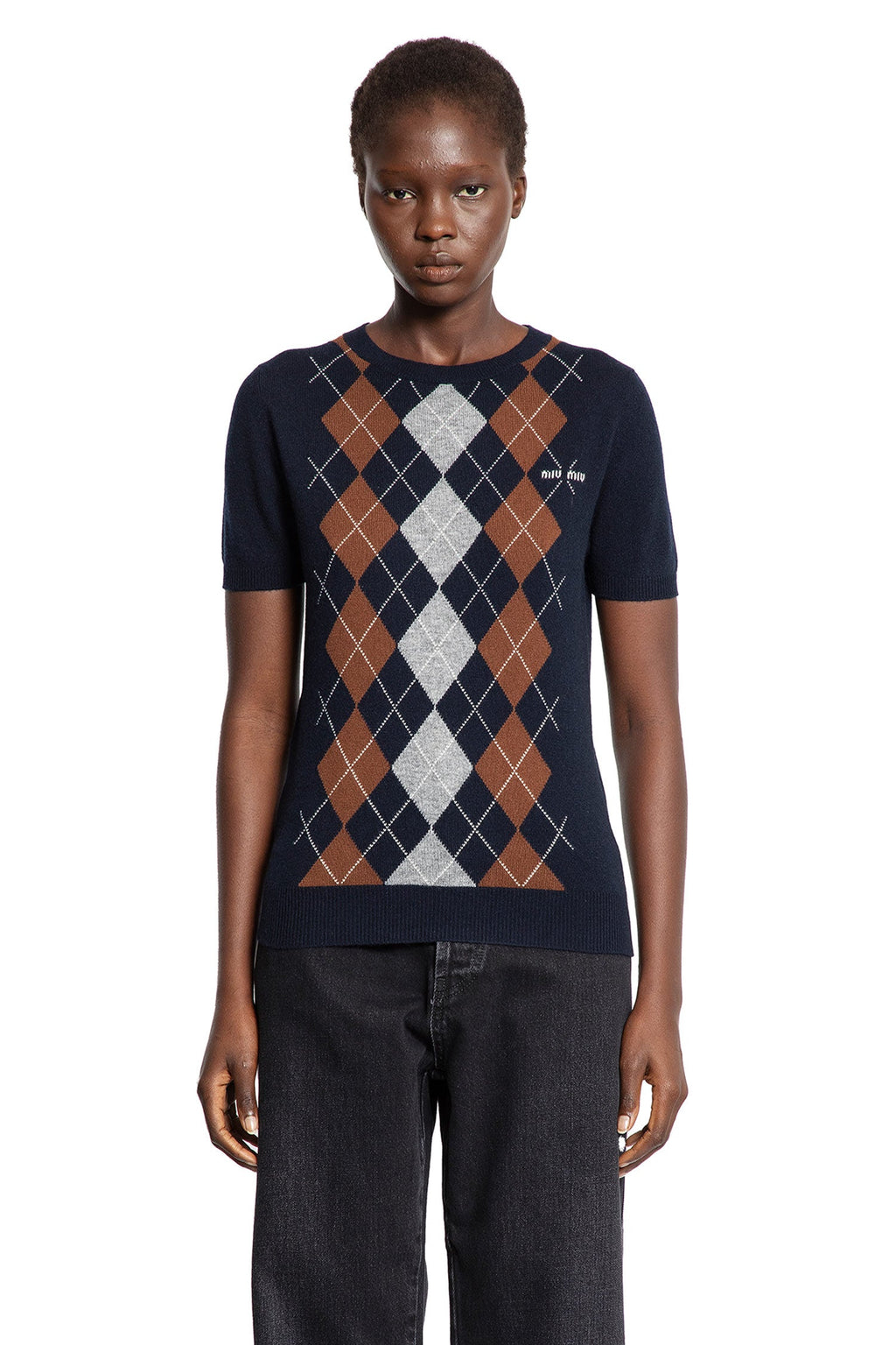 Cashmere Argyle Short Sleeve Sweater Miu miu оригінал – Купити в Україні – вид ззаду