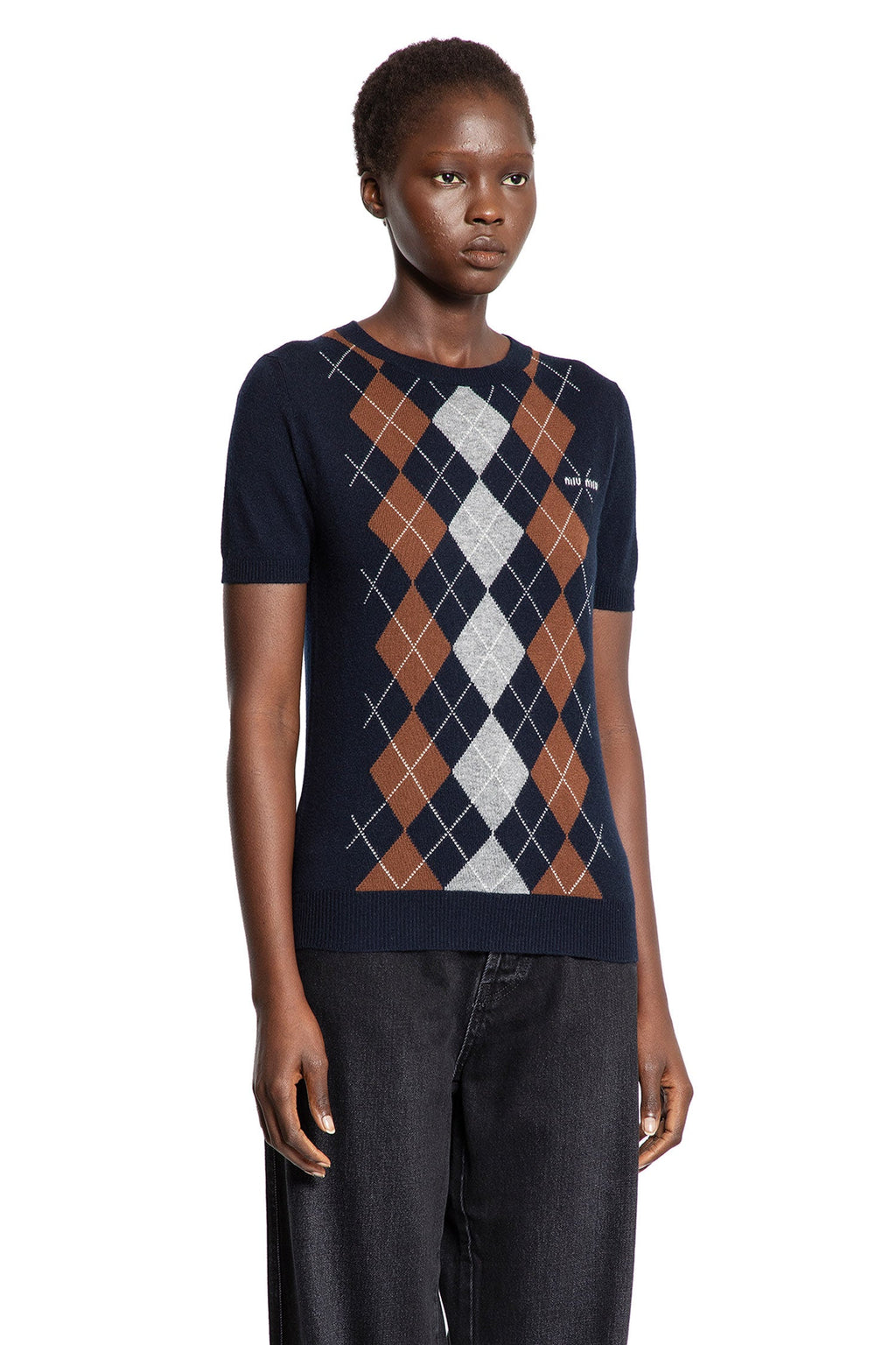 Cashmere Argyle Short Sleeve Sweater Miu miu оригінал – Купити в Україні – детальний вид