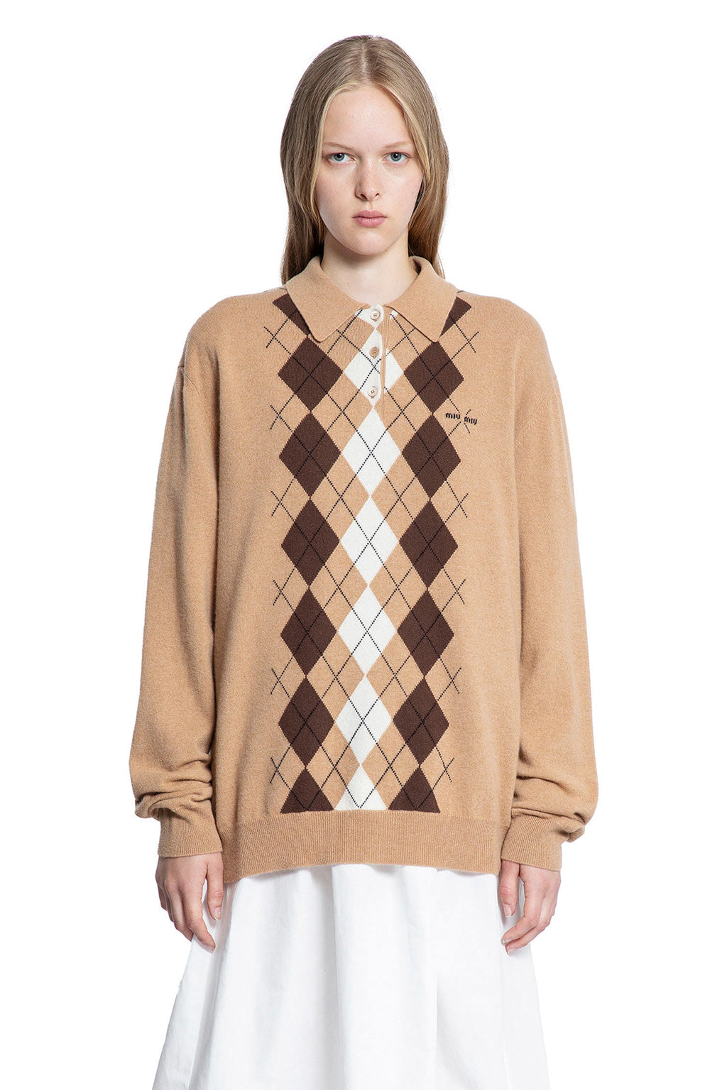 Оригінальна Argyle Cashmere Polo Sweater Miu miu – вид ззаду