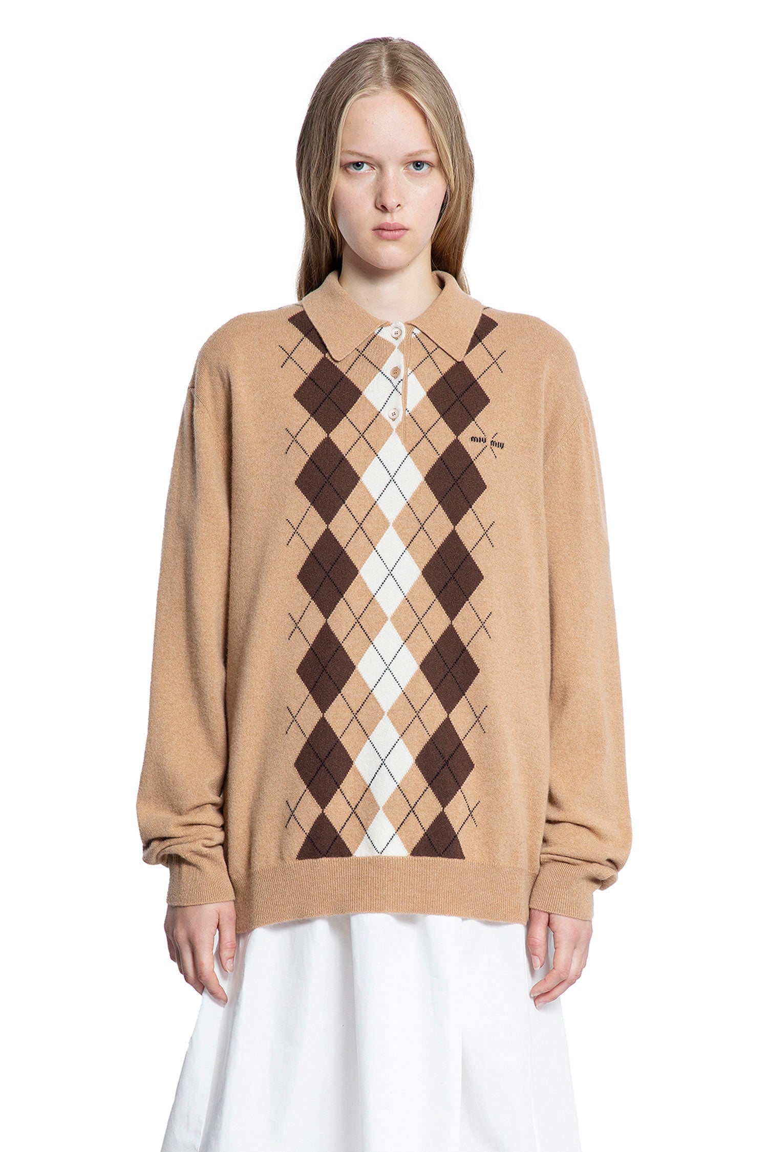 Оригінальна Argyle Cashmere Polo Sweater Miu miu – вид ззаду