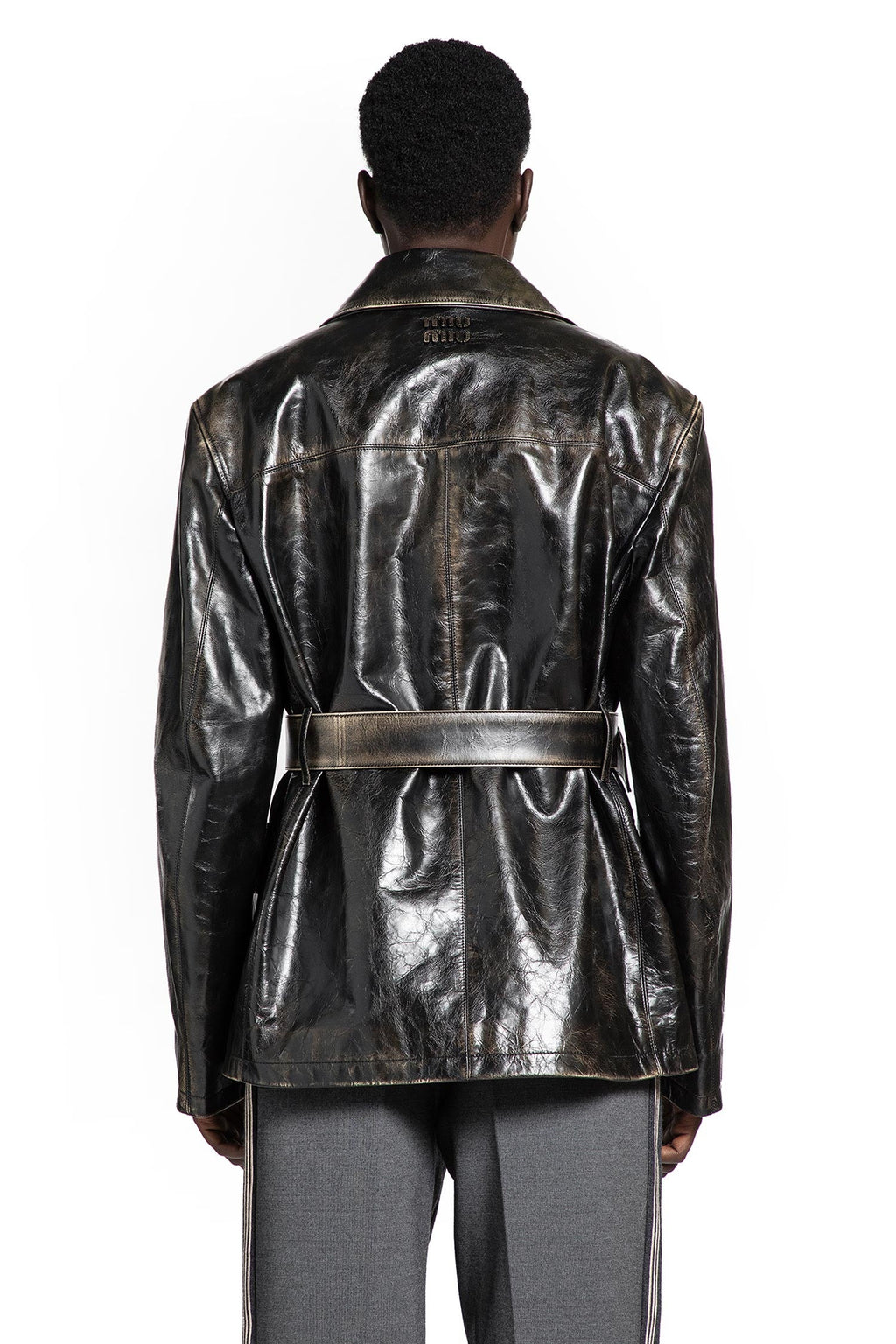 Double-Breasted Leather Caban Jacket Miu miu оригінал – Купити в Україні – збільшений вид