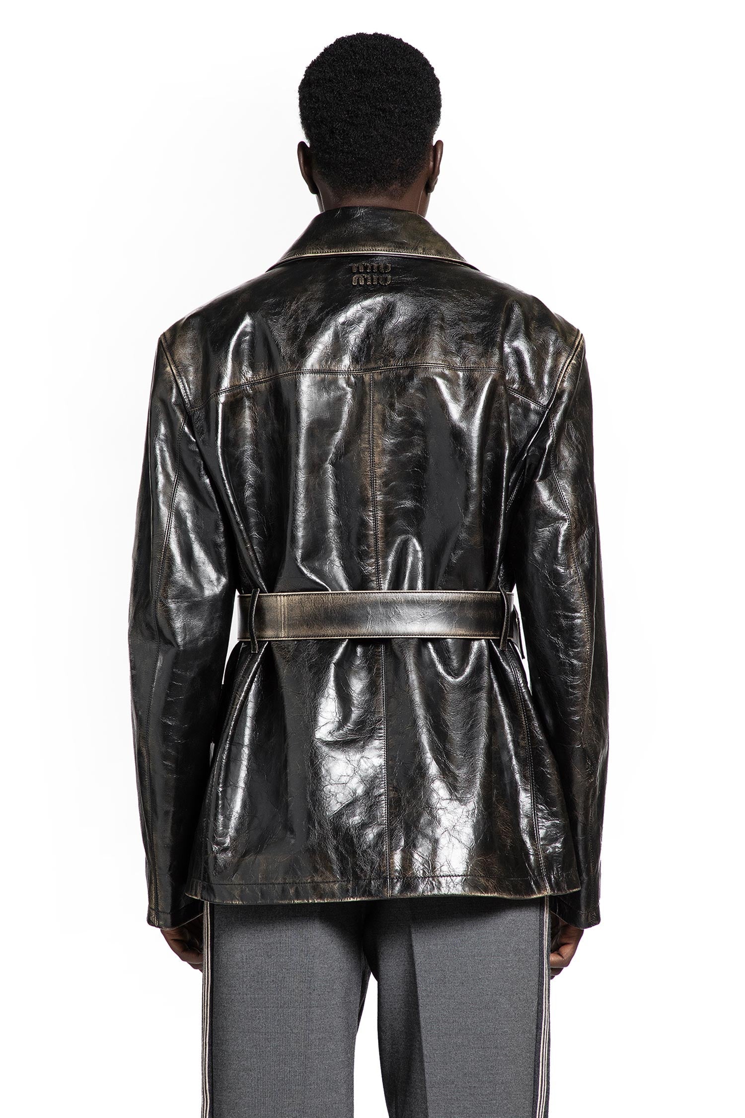 Double-Breasted Leather Caban Jacket Miu miu оригінал – Купити в Україні – збільшений вид