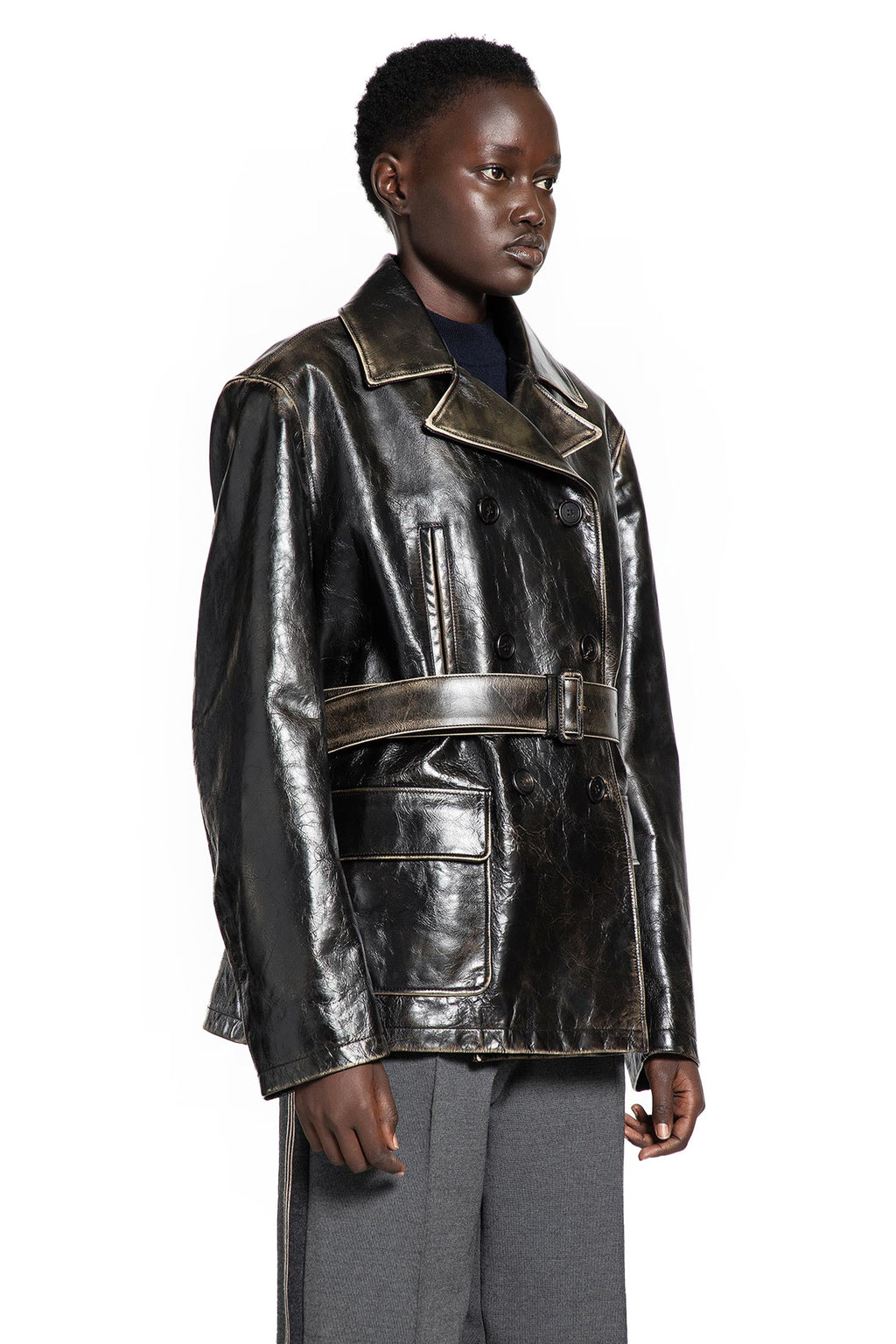 Double-Breasted Leather Caban Jacket Miu miu оригінал – Купити в Україні – детальний вид