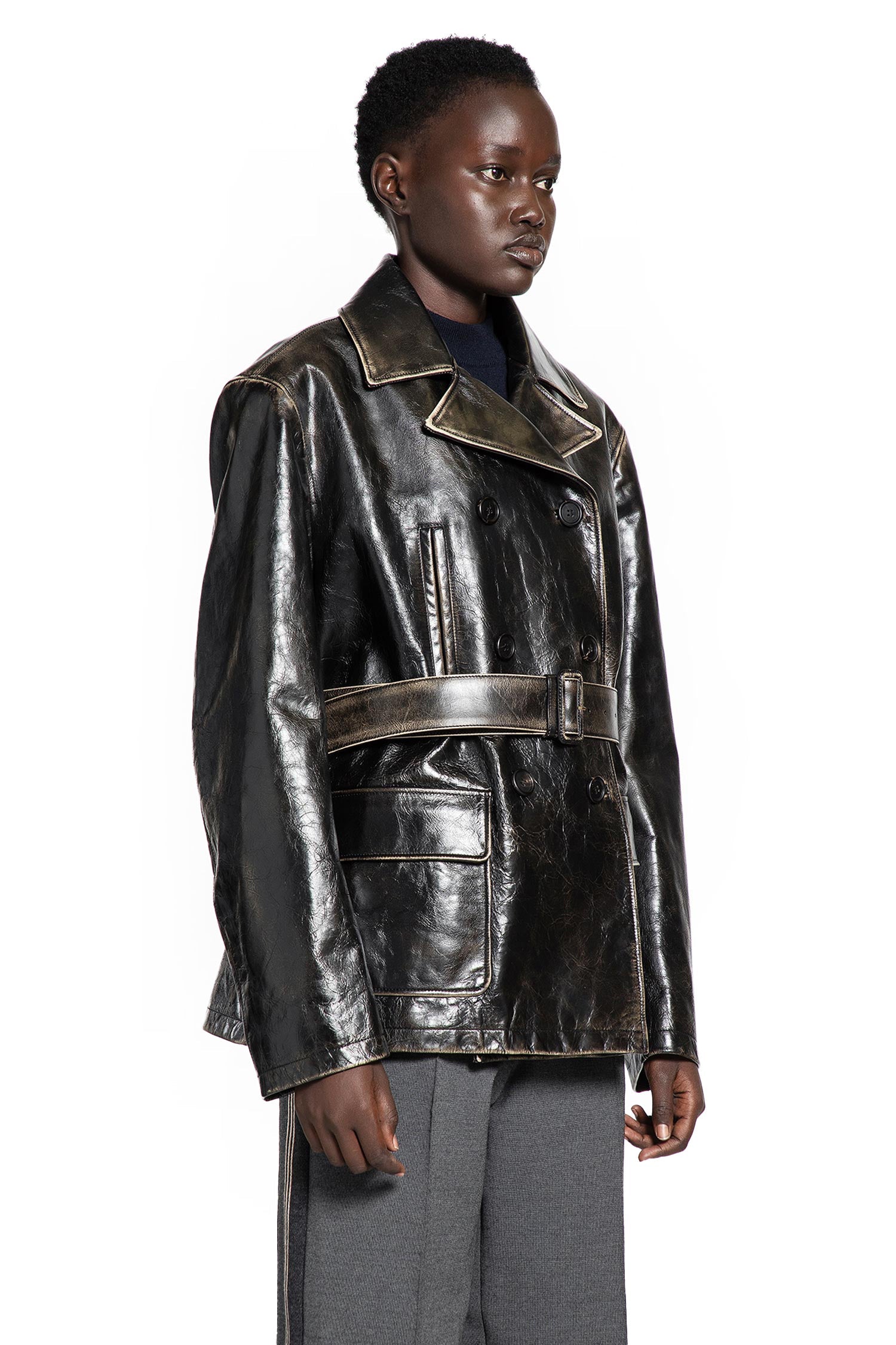 Double-Breasted Leather Caban Jacket Miu miu оригінал – Купити в Україні – детальний вид