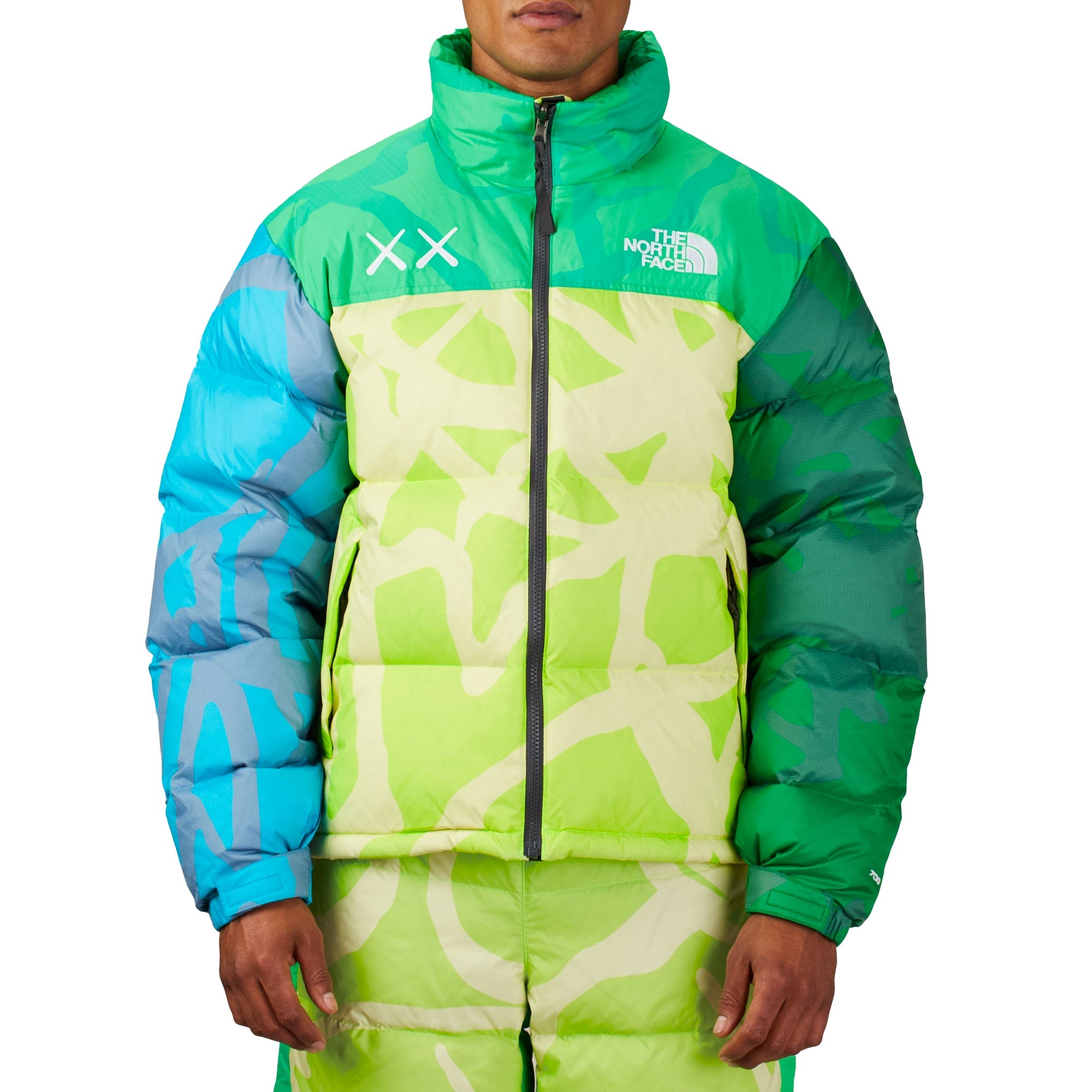 XX Kaws Mens Retro 1996 Nuptse Jacket Green Nuptse Print The north face – Гарантія оригінальності – вид ззаду