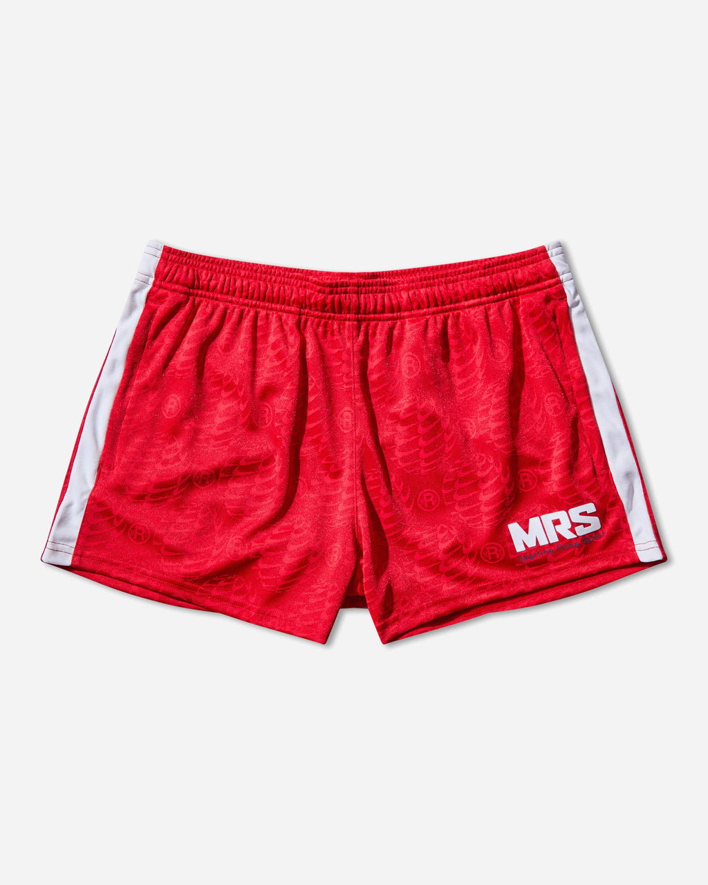 Оригінальна Mens Martine Rose Football Shorts University Red Nike – боковий вид