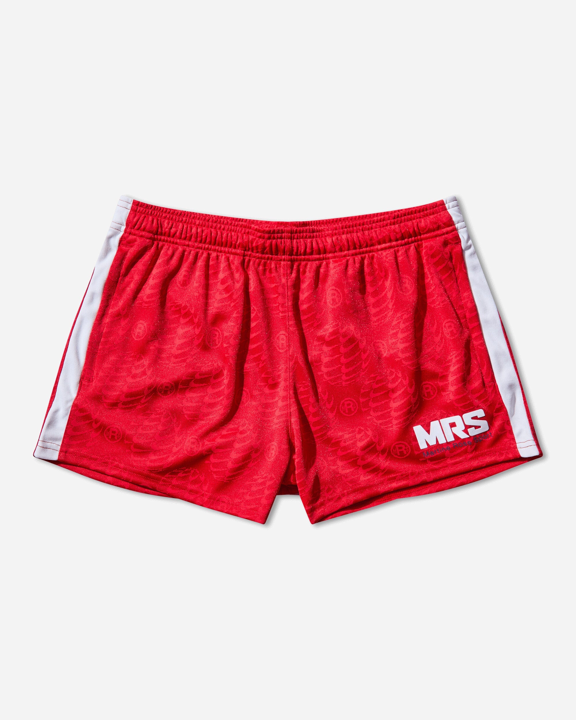 Оригінальна Mens Martine Rose Football Shorts University Red Nike – боковий вид