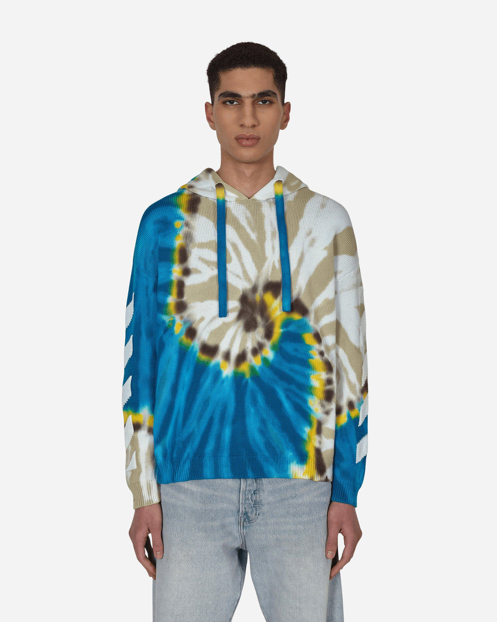 Diag Tie Dye Knit Hoodie Blue Off-white – Гарантія оригінальності – боковий вид