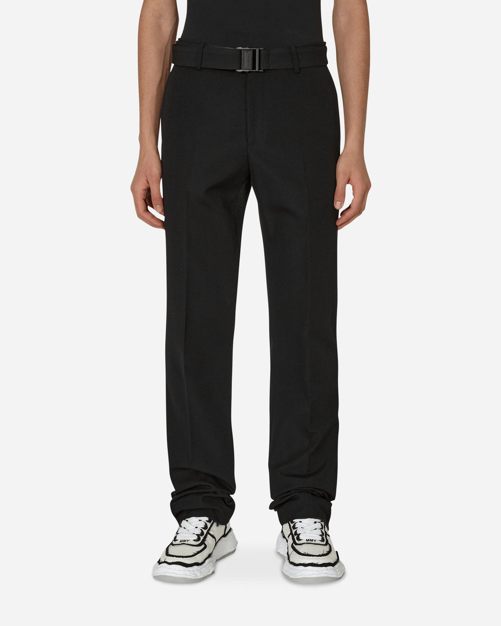 Оригінальна Buckle Dry Wool Slim Pants Black Off-white – боковий вид